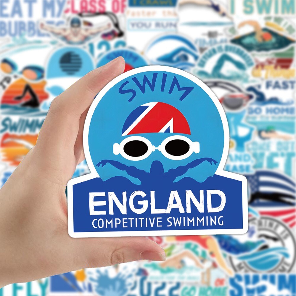 50pcs Swimming stickers, Waterproof Non-residue Stickers, #132