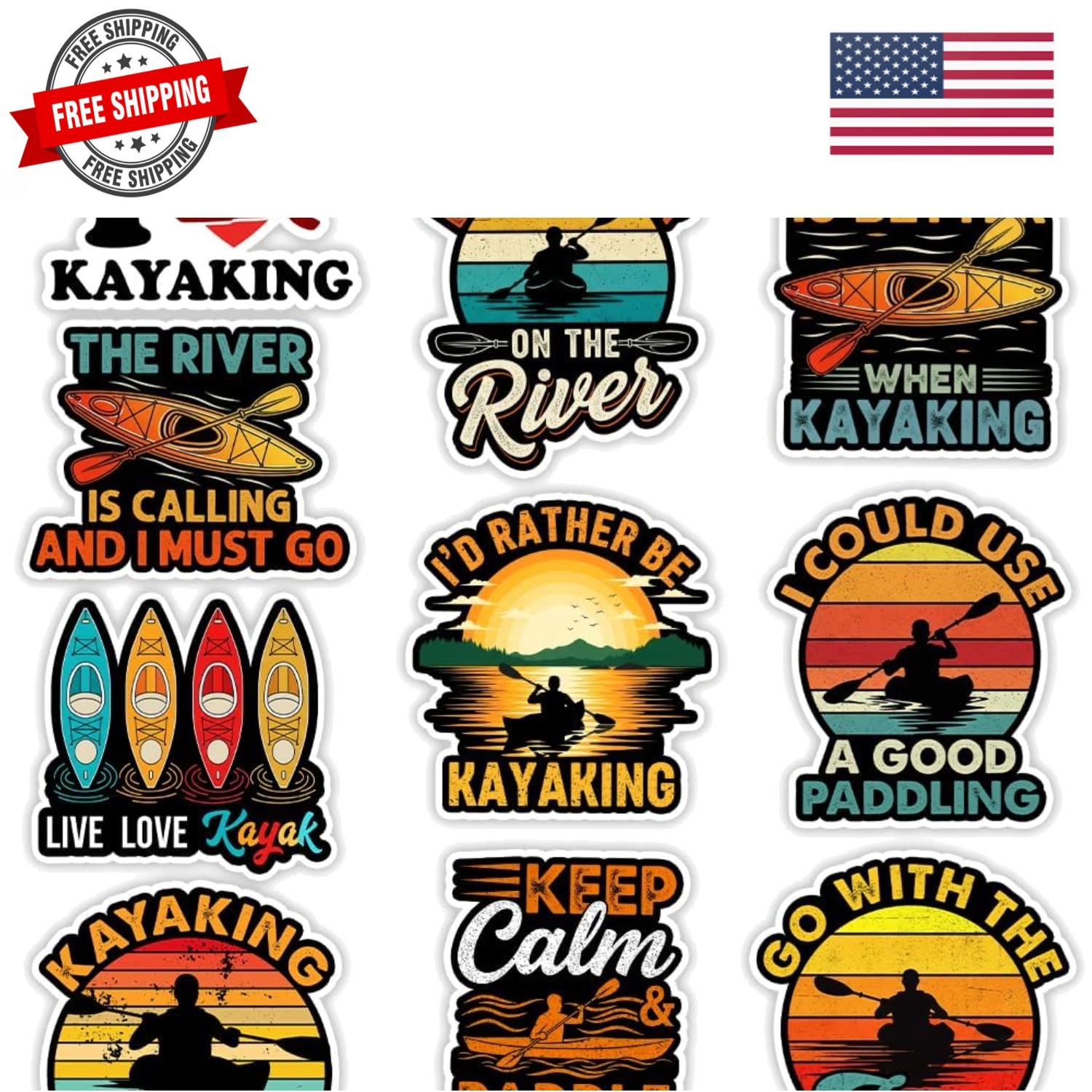 10Pcs, 3×3] Kayaking Sticker Pack – Funny Vinyl Stickers for Kayakers, River …