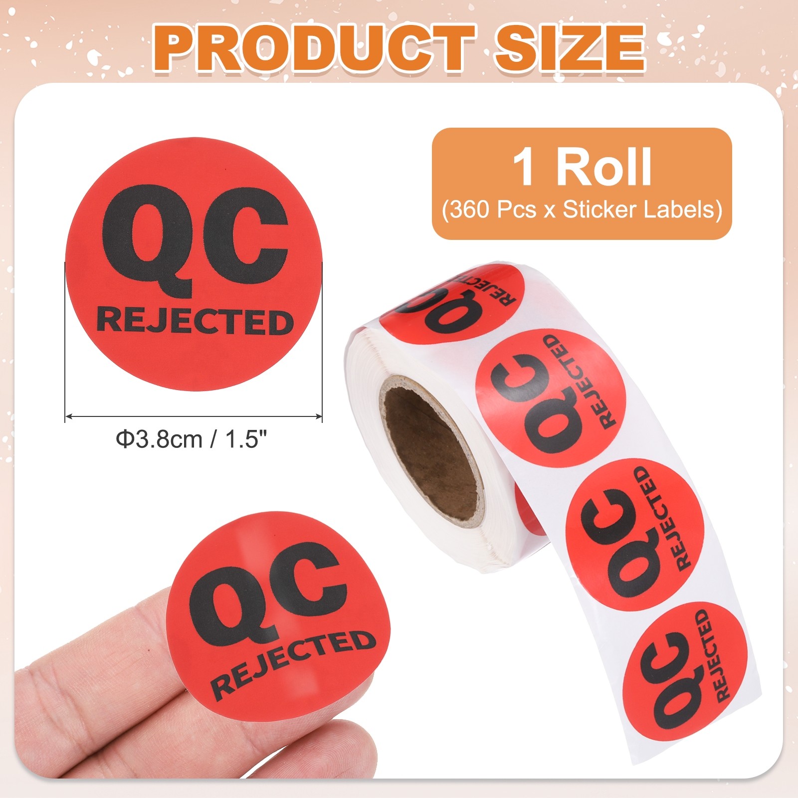 360 Pcs 1.5 Inch Circle Adhesive QC REJECTED Label Stickers, Red