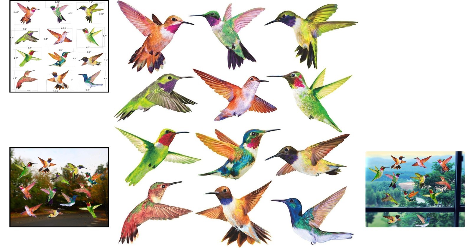 Gorgeous Hummingbird Window Clings – 12 Pack UV Resistant and Easy to Apply