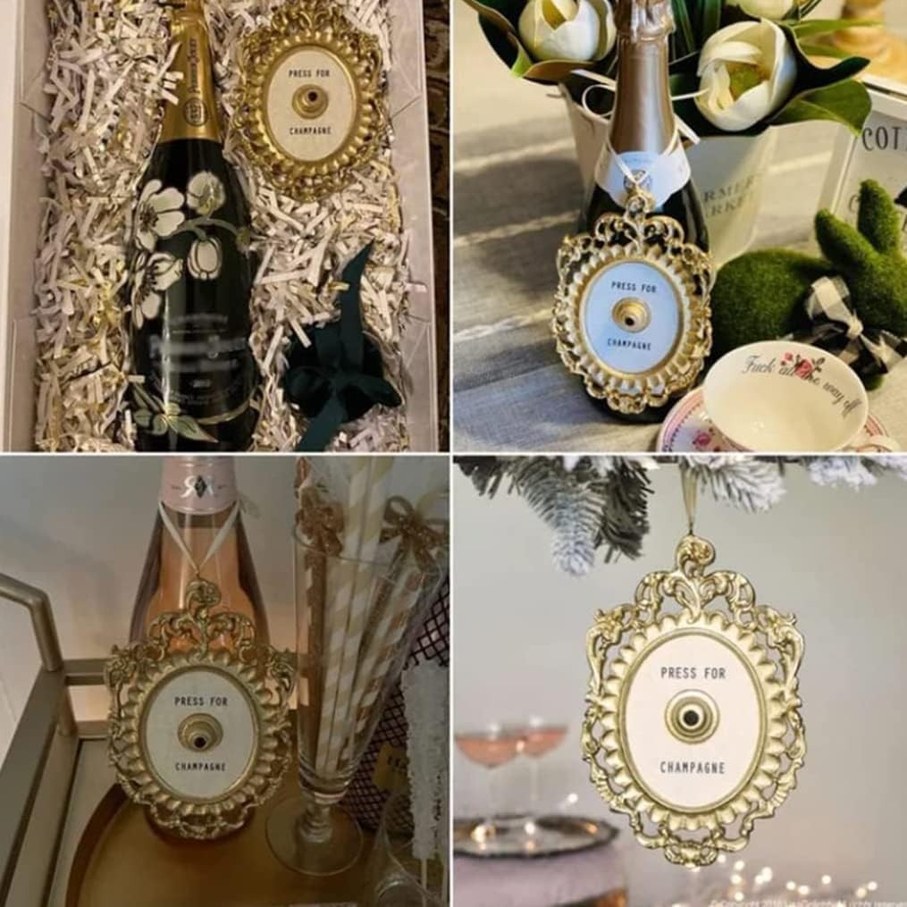 Press for Champagne Vintage Button Doorbell, Wall Plaque Ornament Gift