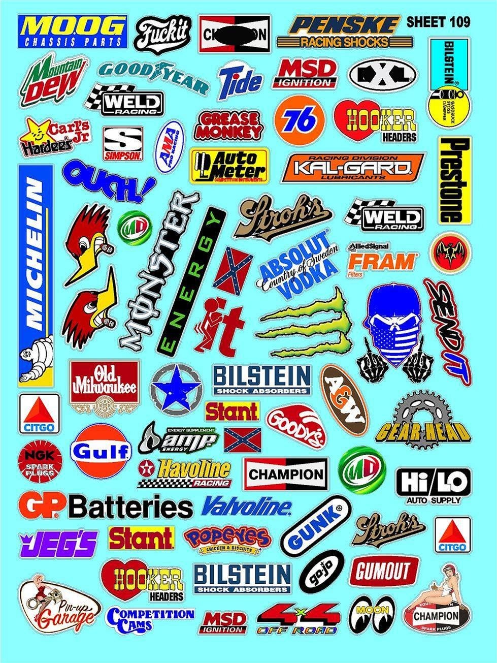 WHITE Vinyl Sticker Sheet 109-R/C MODEL Decal fits 1/10-1/16 Scale RatRodmsdlosi