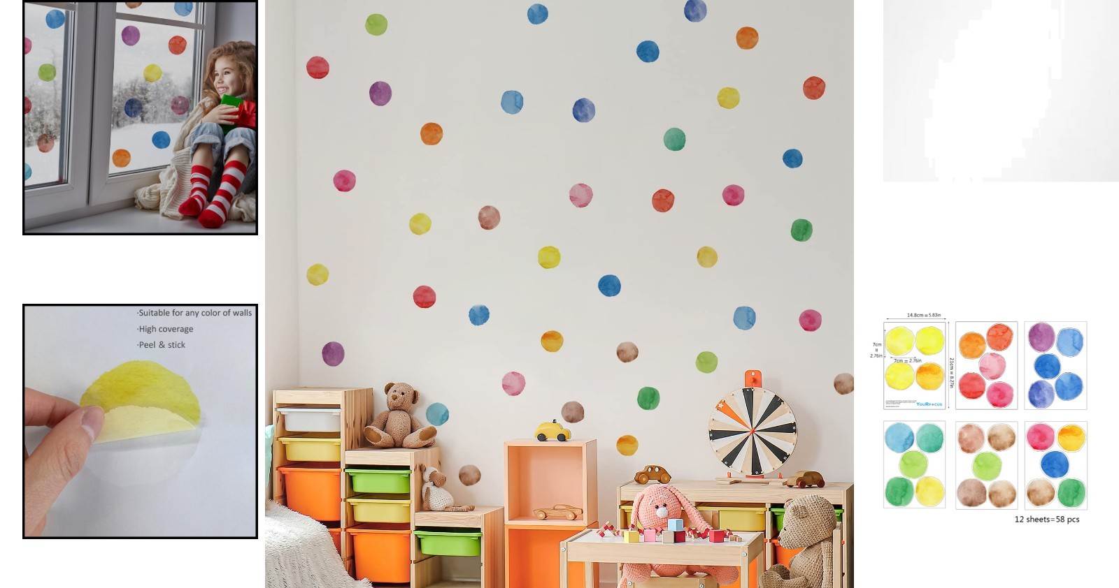 Affordable 12 Sheets of Colorful Polka Dot Wall Decals for Nursery Decor
