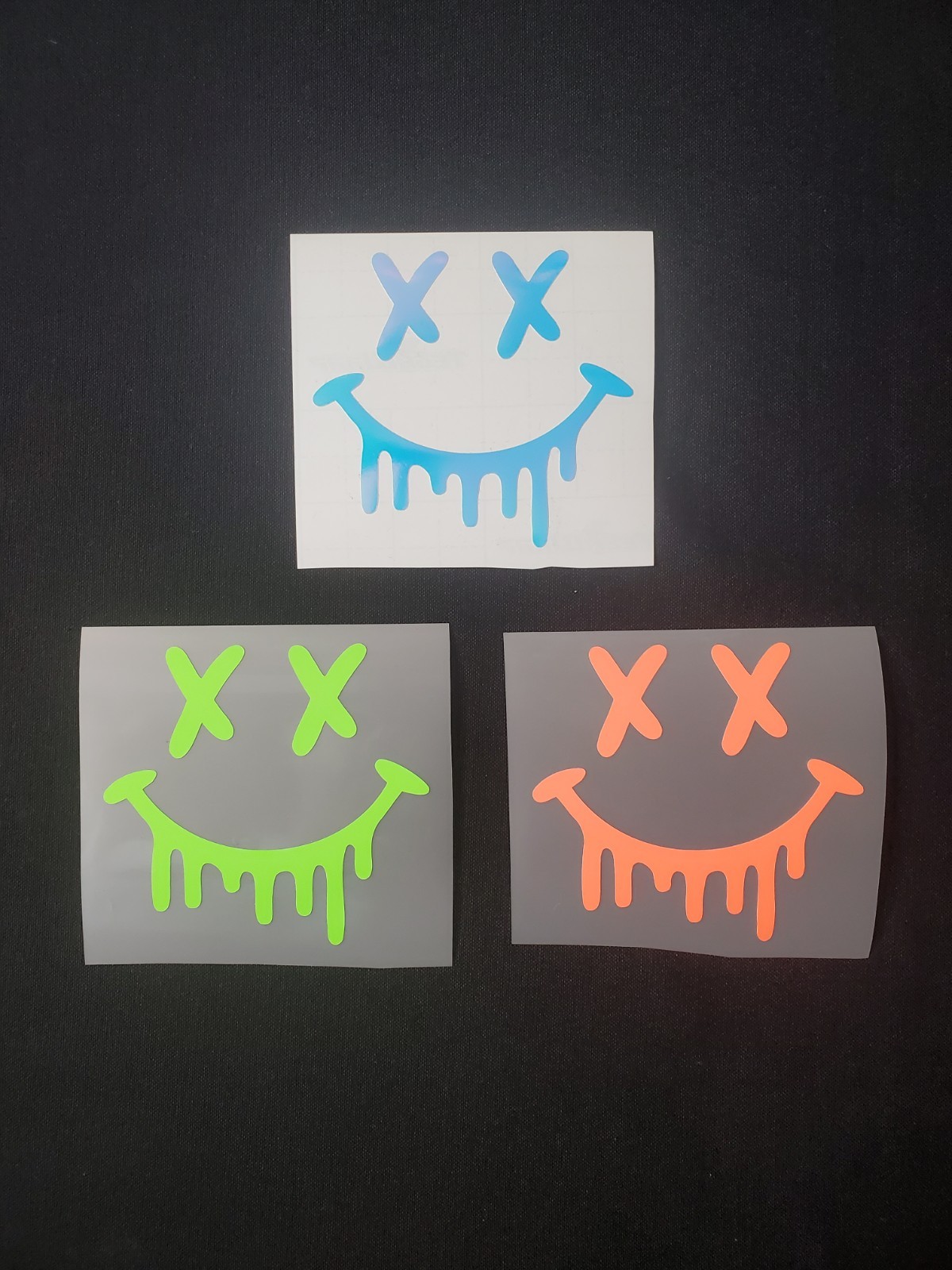 Glow In The Dark Drippy Smiley Face Vinyl Decal Medium Size Sticker Bright Green