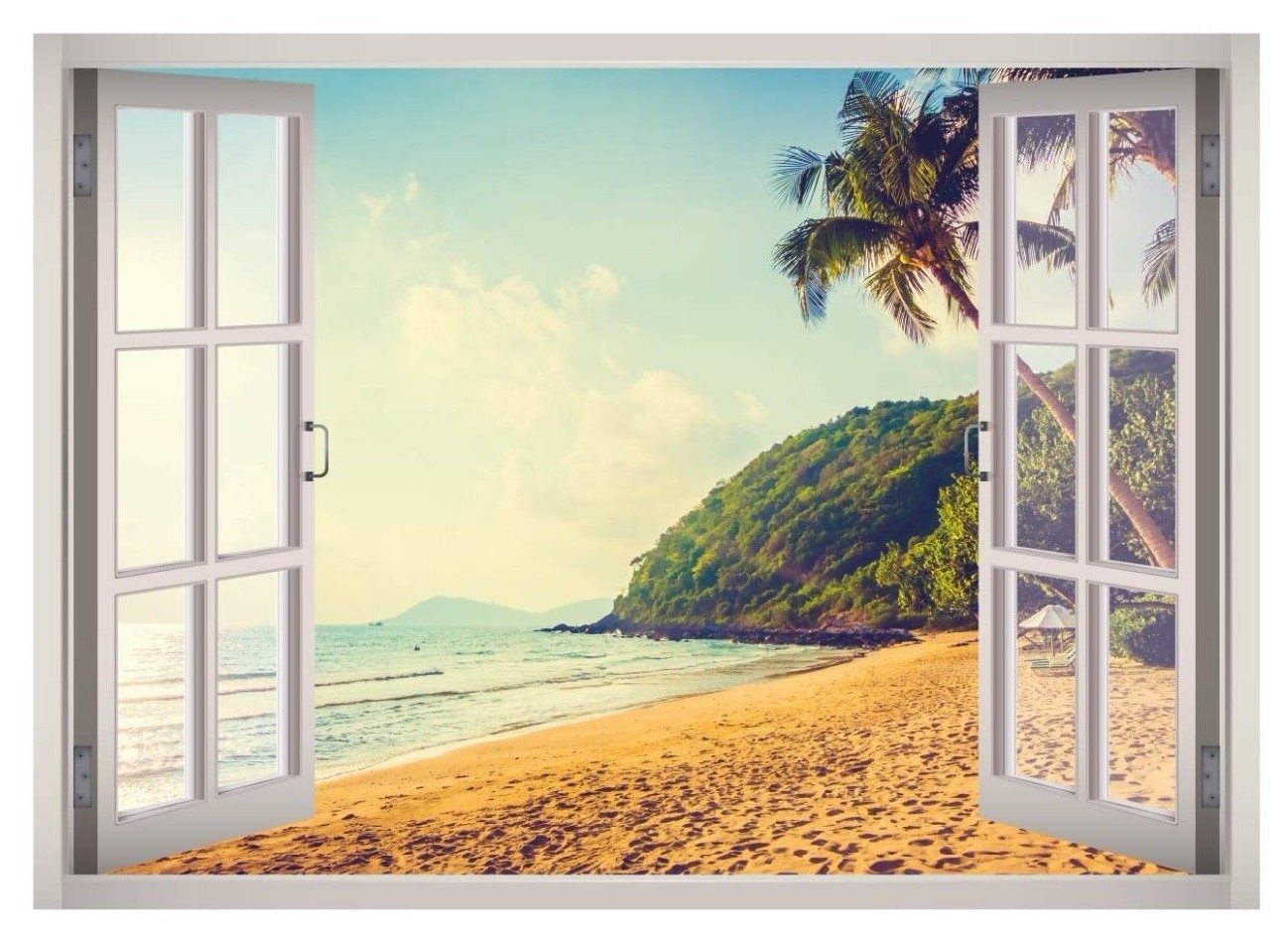 Dream Tropical Vacation Window 3D Wall Decal Art Mural Decor Canvas Vinyl W120