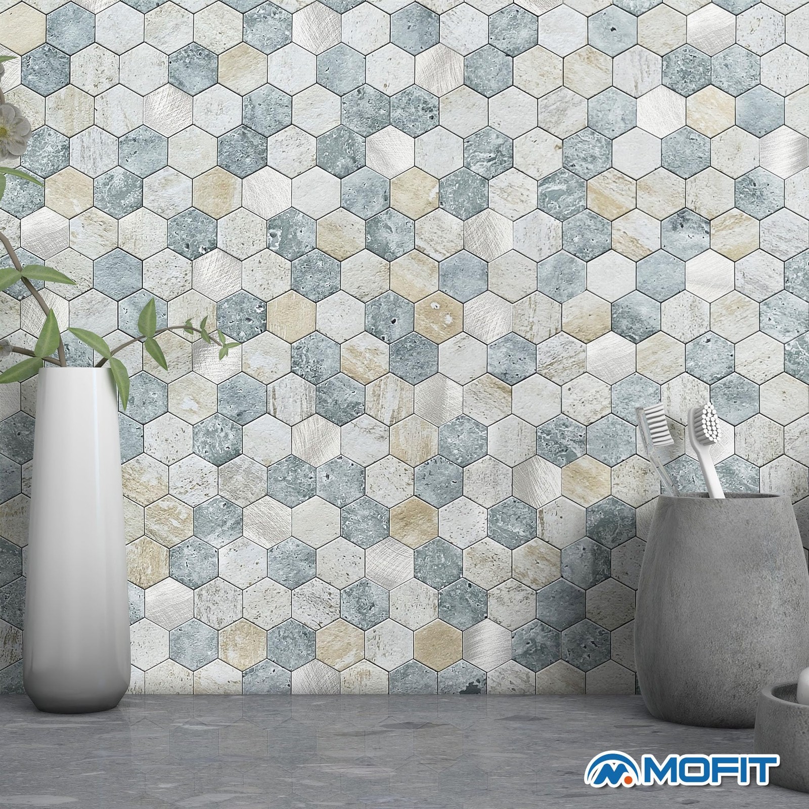 MOFIT Hexagon Peel and Stick Backsplash Tiles Kitchen,Self-Adhesive Metal and…