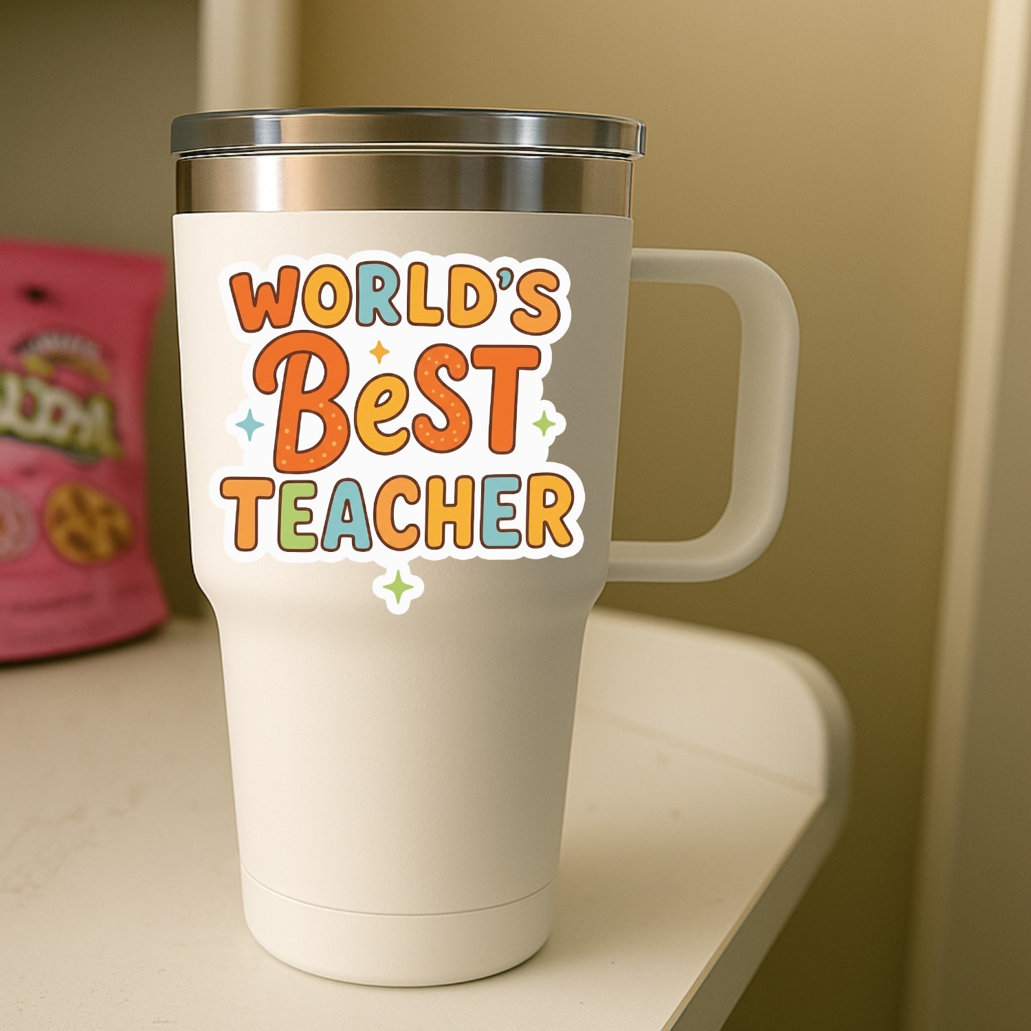 4Pcs World’s Best Teacher Stickers – Cute Teacher Appreciation Vinyl Decals