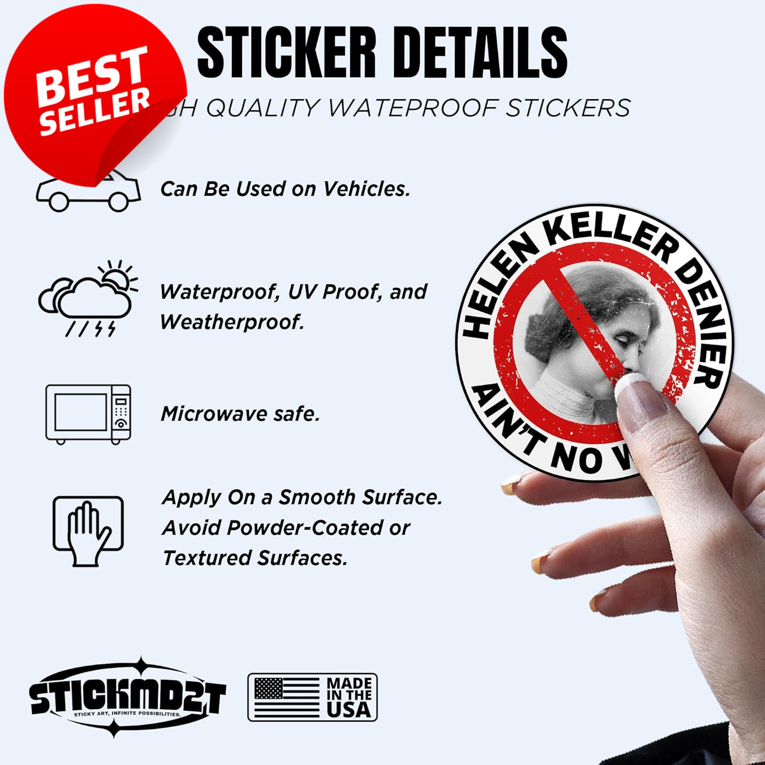 3Pc Helen Keller Denier Matte Stickers 3" Vinyl for Laptop Kindle Water – US