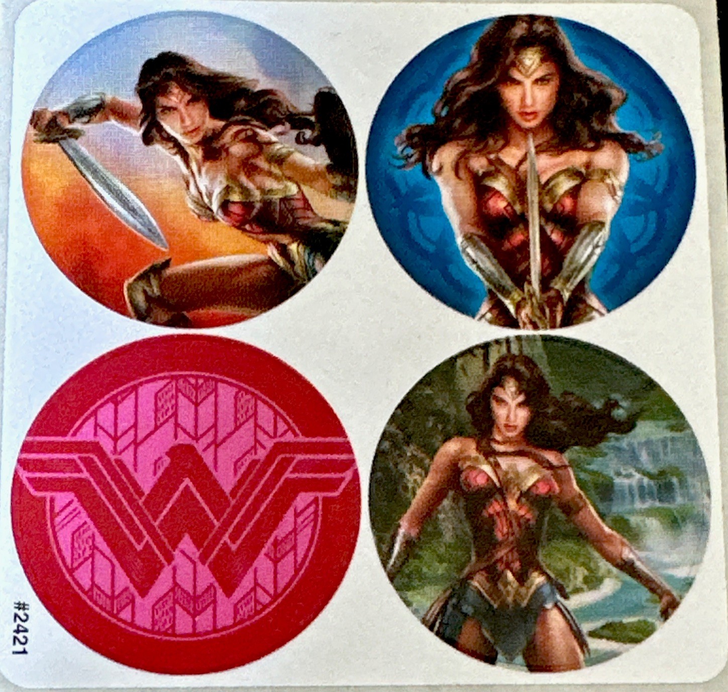 WONDER WOMAN 4 STICKERS✨⭐️💖🌟💙⭐️✨1 1/4”✨each one✨SEXY & CUTE✨💋✨AWESOME✨⭐️🌟💫
