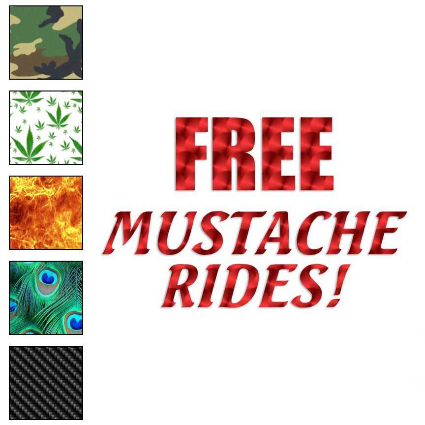 Free Mustache Rides, Vinyl Decal Sticker, 40 Patterns & 3 Sizes, #1807