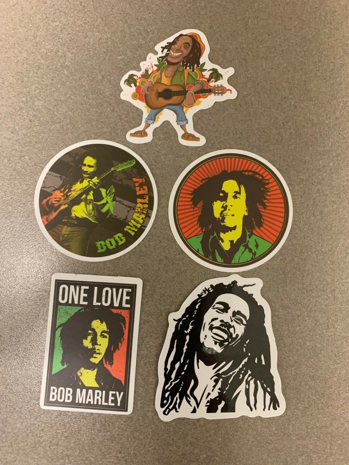 Lot of 5 BOB MARLEY 1 1/2" to 2 1/4" Band Logo STICKERS Black Red FAST! FREE!