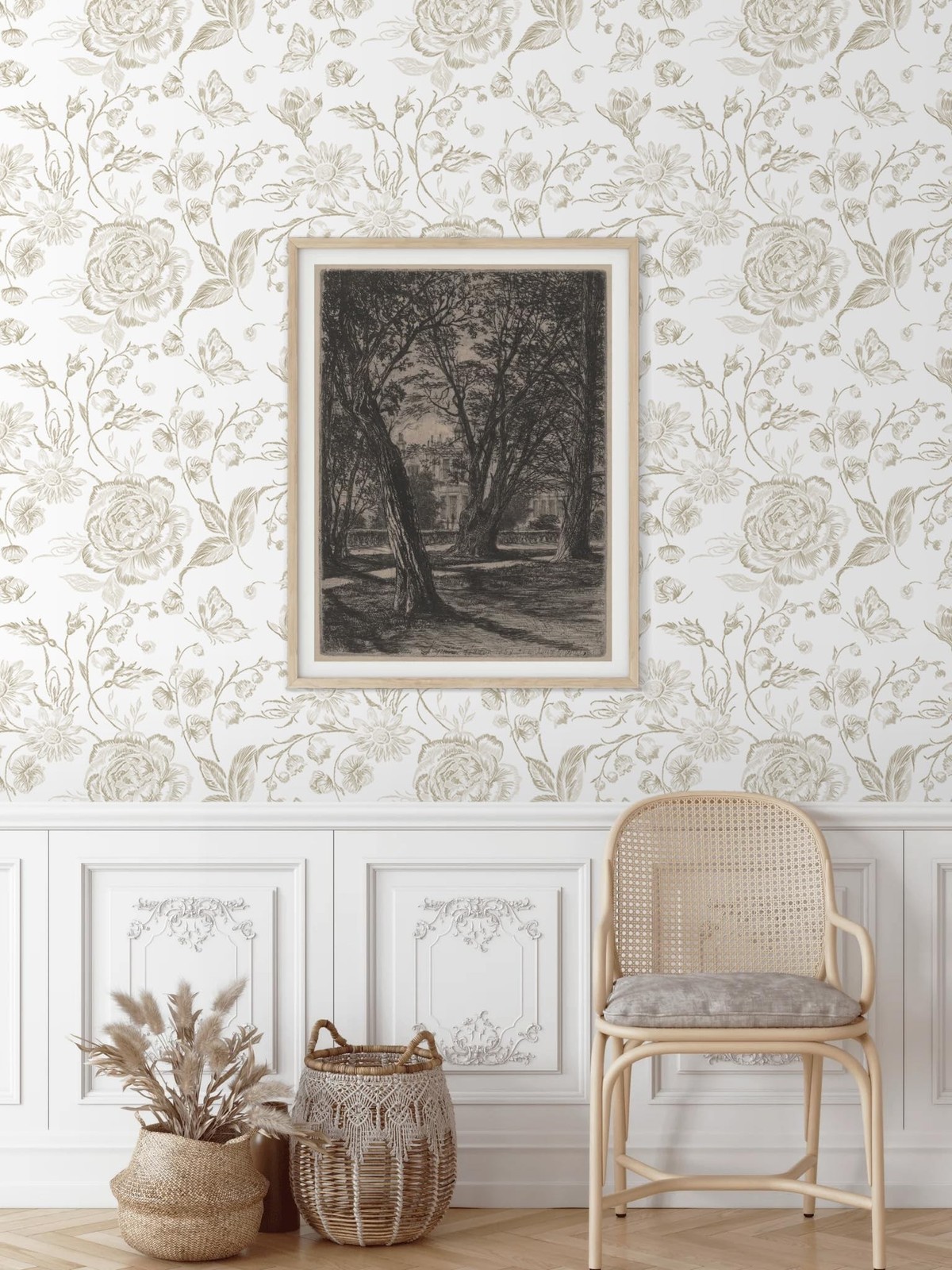 Floral Peel and Stick Wallpaper Boho Beige Contact Paper Neutral Farmhouse Vi…