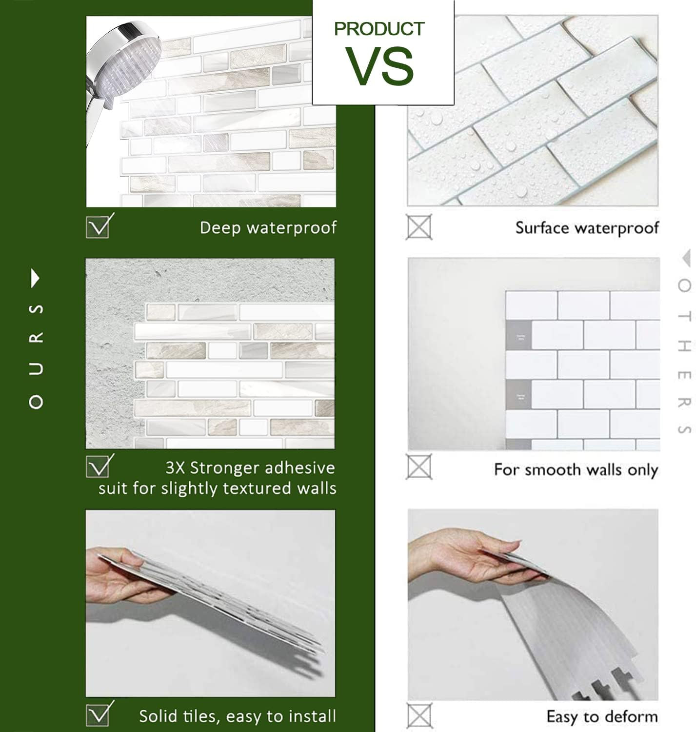 Thicker Design Peel and Stick Tile Backsplash, 12”×12”Stick on Backsplash for…