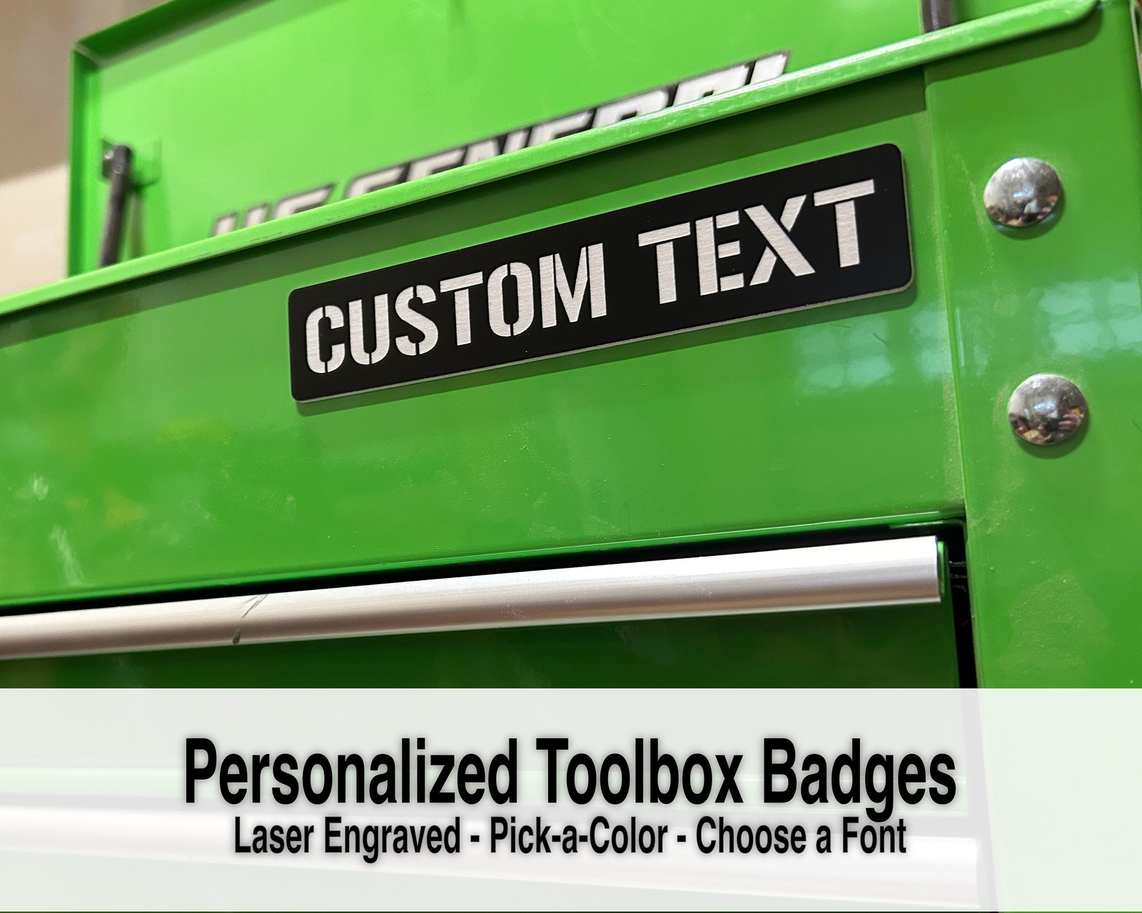 Custom Engraved Toolbox Nametag Badge. Pick a Color, Personalize, Peel & Stick