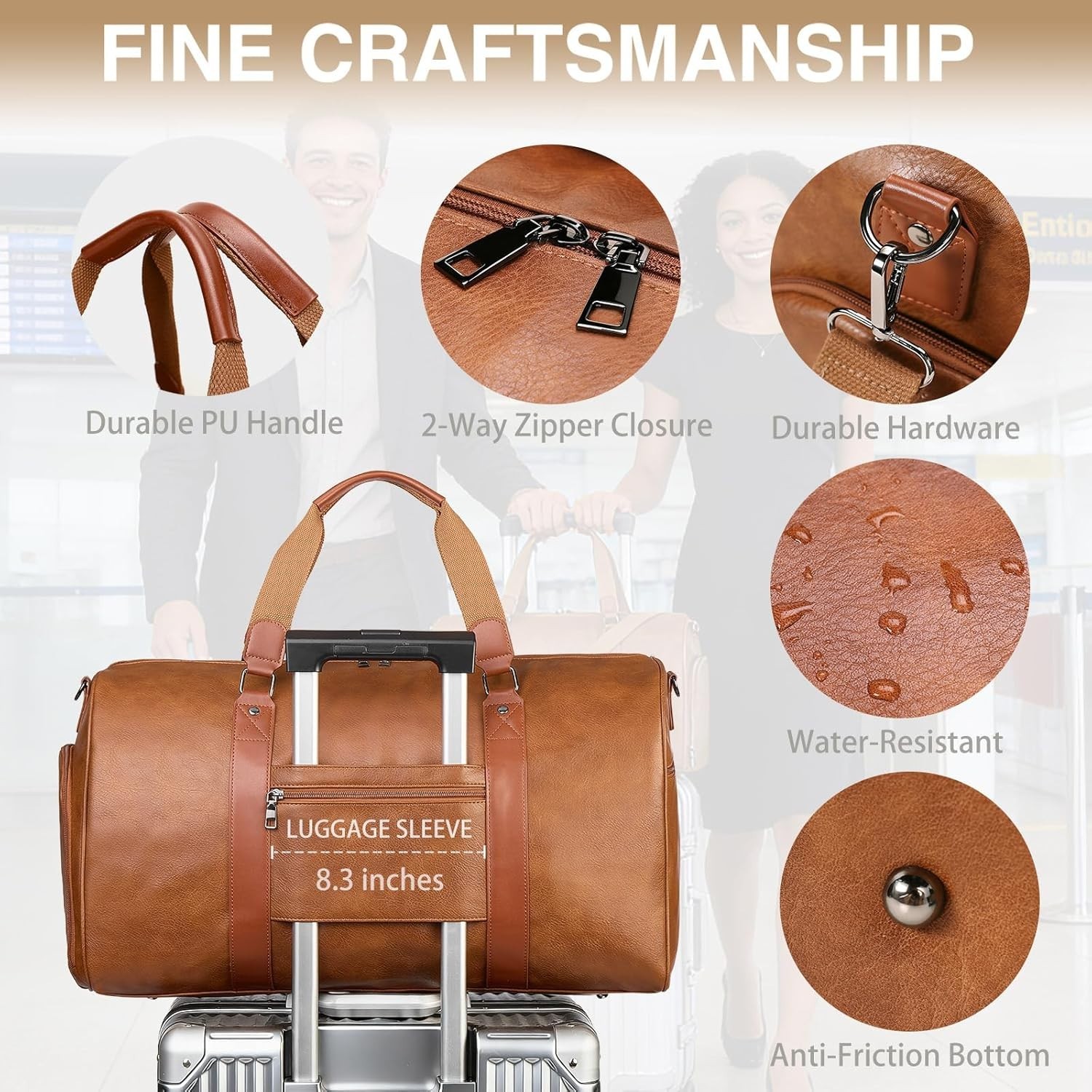 3-in-1 Leather Duffle Bag for Travel with Toiletry Bag and Shoe Compartment, …