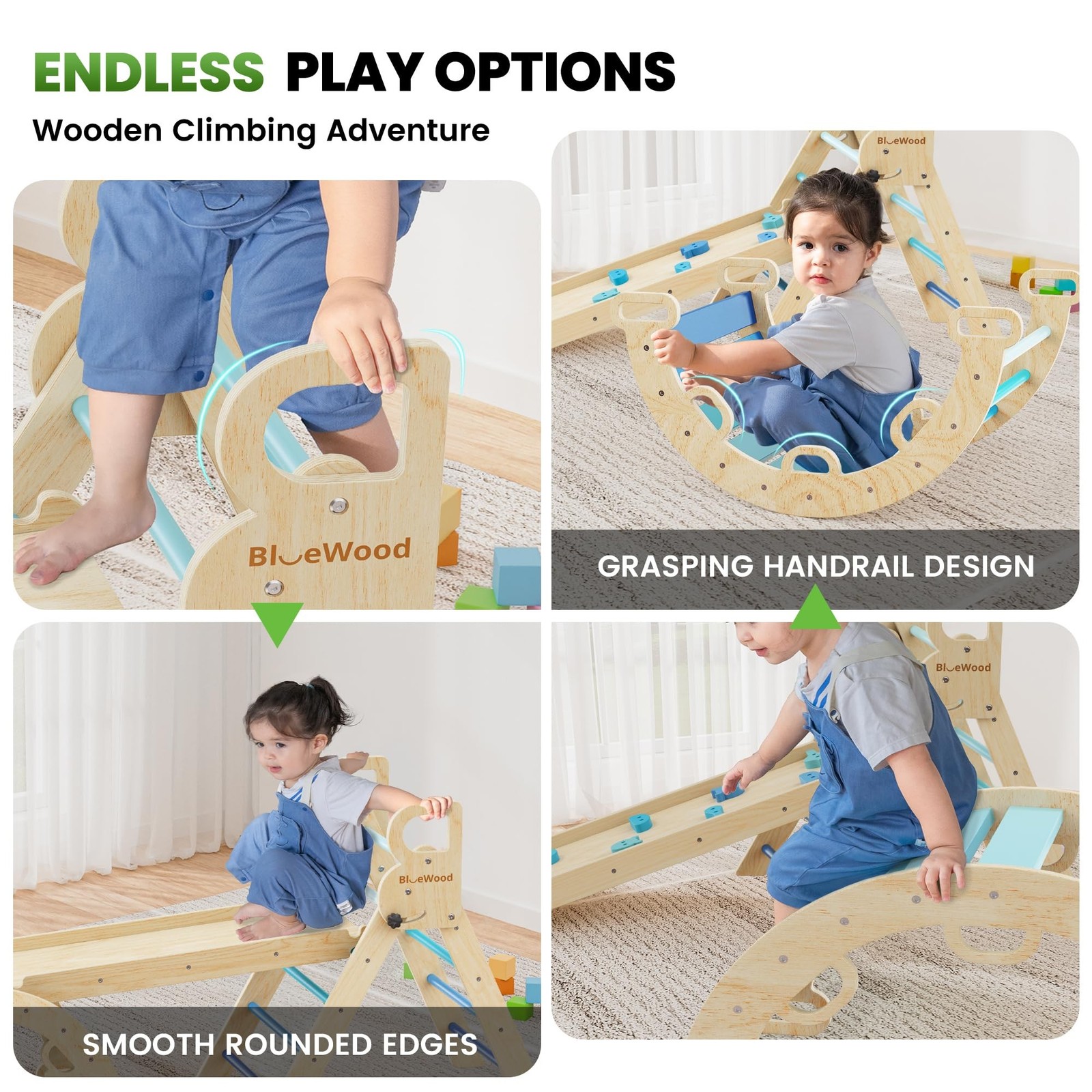 BlueWood Pikler Triangle Set – Sky Blue w/Car-Sky Blue