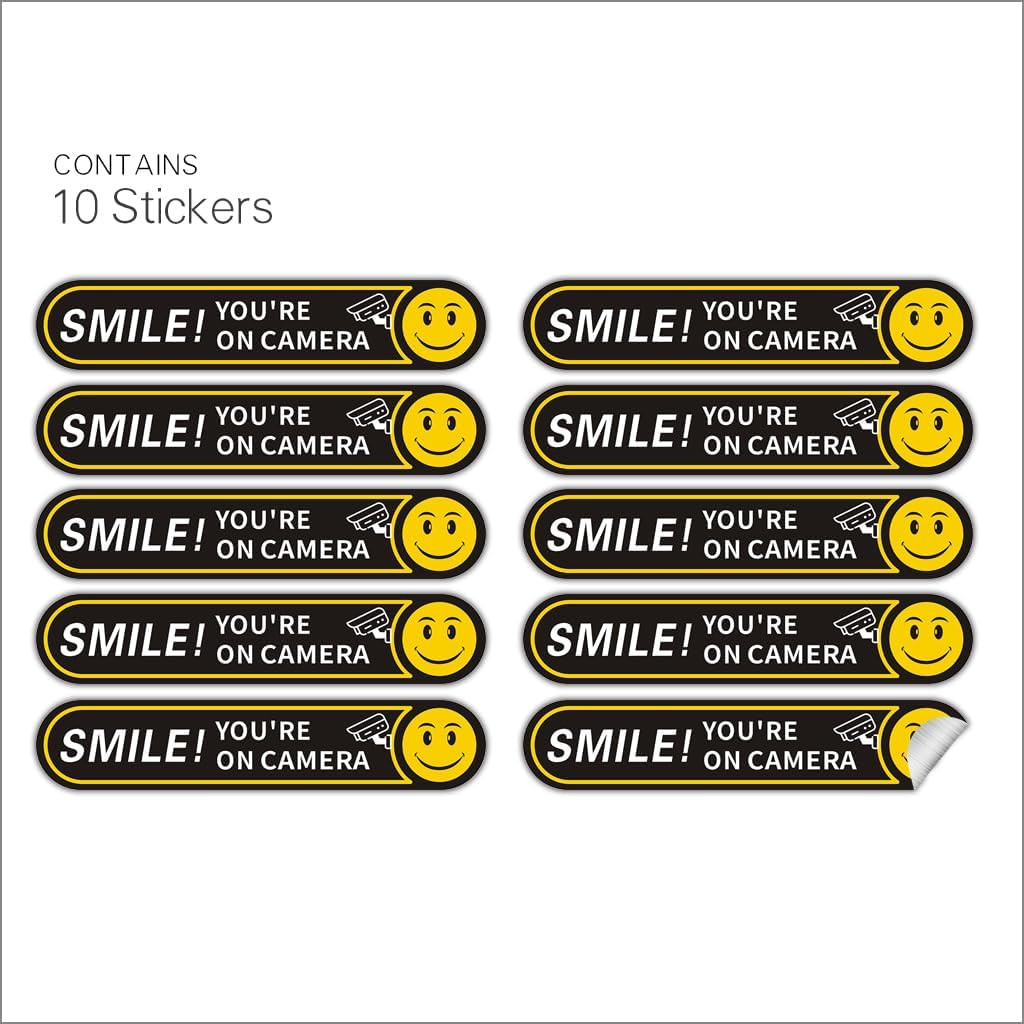 Smile You'Re on Camera Stickers – 24 Hour Video Surveillance Sign – 10 PACK