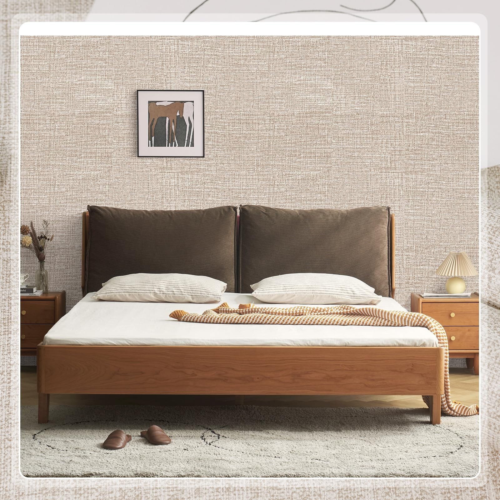Amiya Grasscloth Khaki Wallpaper 17.3"x80" Peel and Stick Tan Textured Fabric…