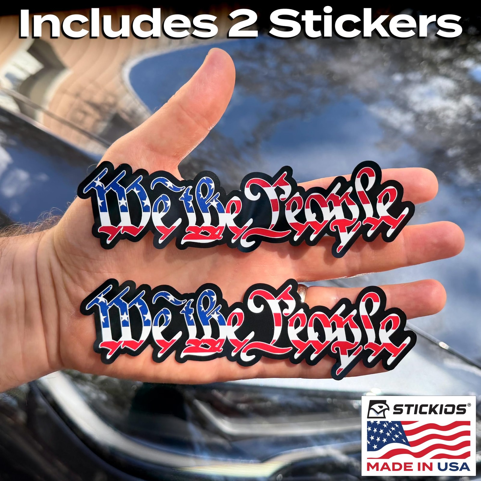 American Flag Car Stickers 2Pack Decals for Windows Made in USA