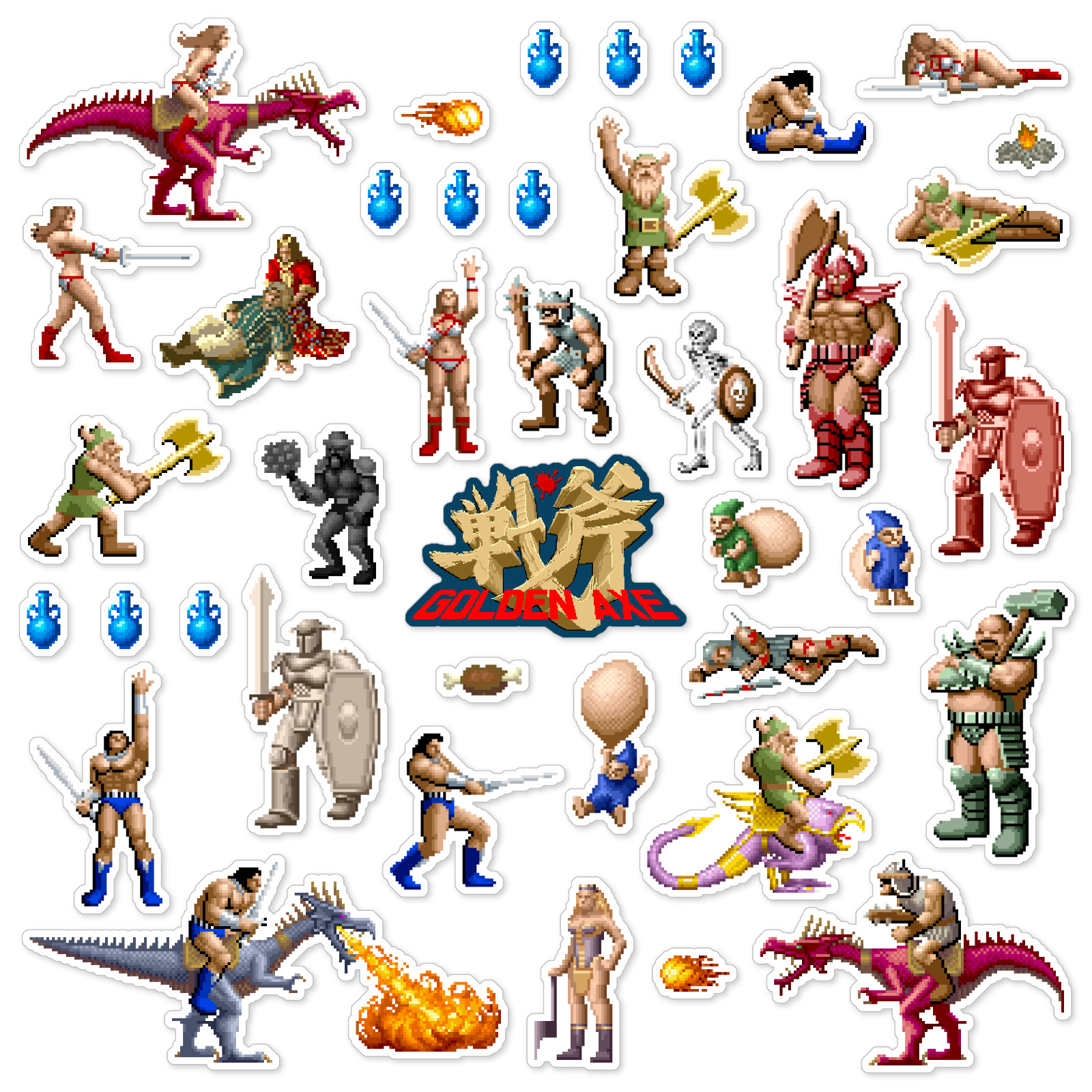 Golden Axe Stickers Sega Arcade Pixel Art 40 Sticker Pack