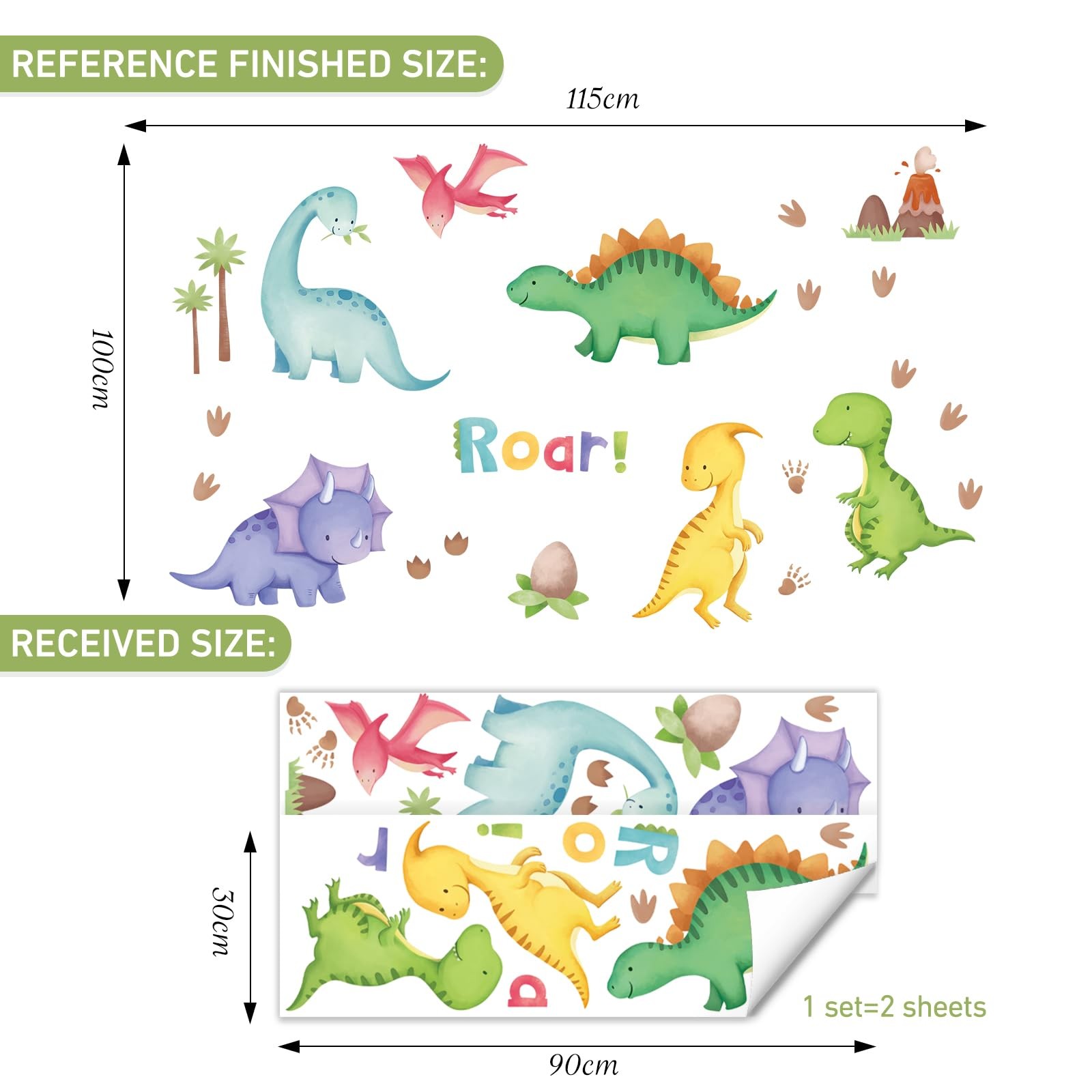 Watercolor Dinosaur Wall Decals Peel and Stick, Vinyl Dino Wall Sticker, Wall…