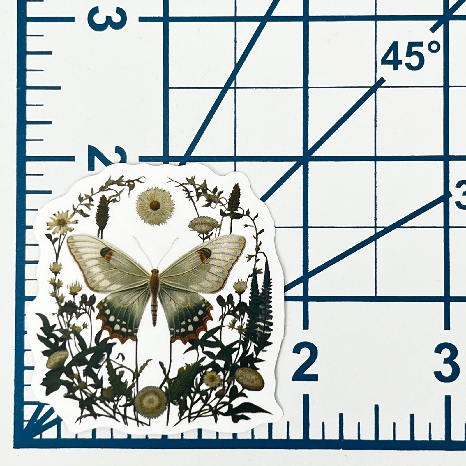 Wildflower Crest Butterfly Vinyl Sticker Vintage Insect Journal Laptop