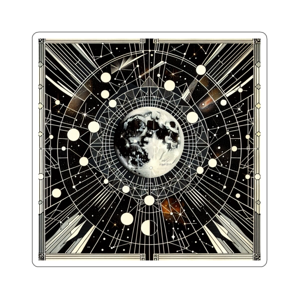 Sticker Art Deco Cosmic Moon Geometric Constellations Design 2×2" 3×3" 4×4" 6×6"