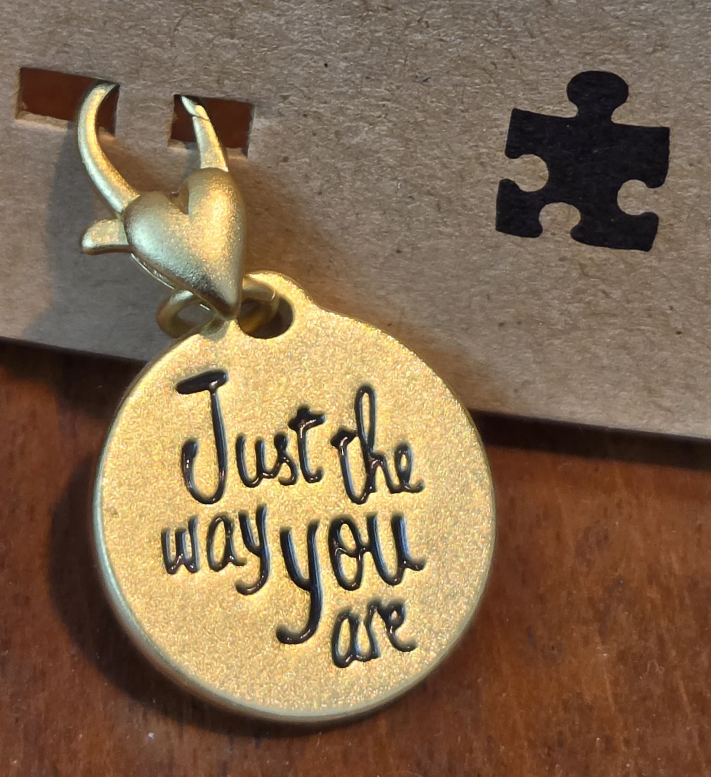 NEW Amanda Blu PUZZLE PIECE Charm JUST THE WAY YOU ARE Gold Silver Tone