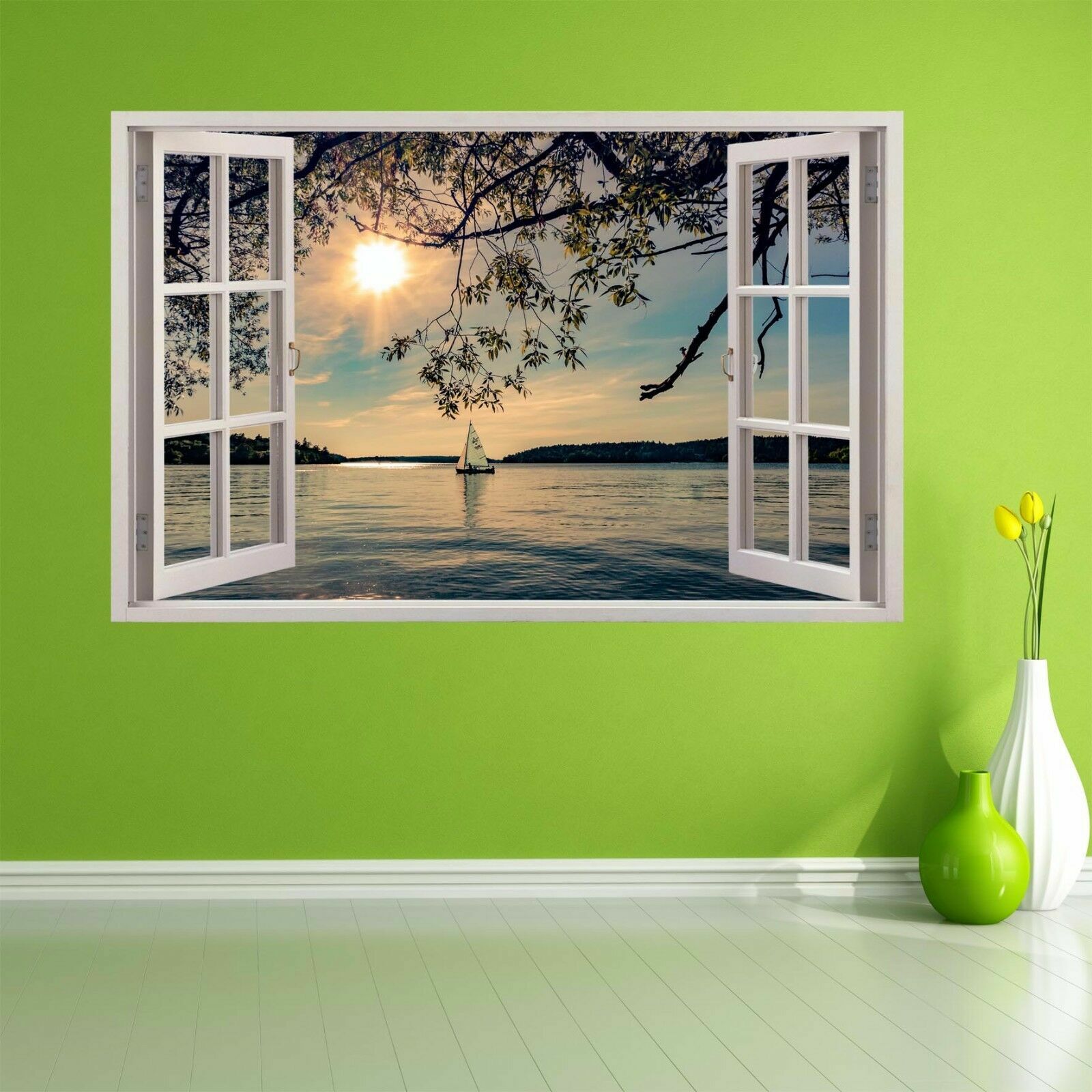 Summer Sunrise Lake Wall Stickers Mural Decal Poster Kids Room Home Decor AS31