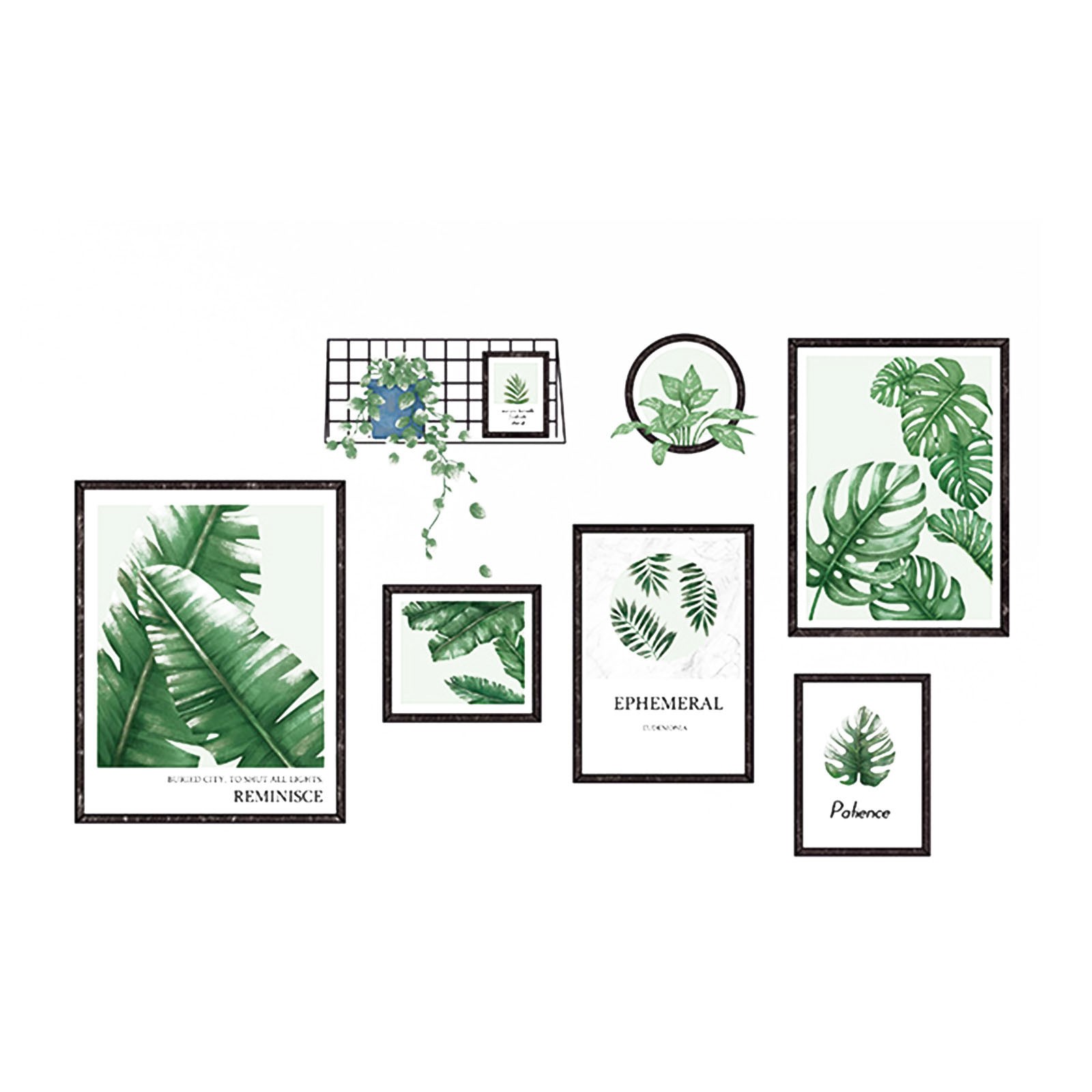 Green Wall Stickers Frame with Tropical Leaves Removable PVC Living Room Home