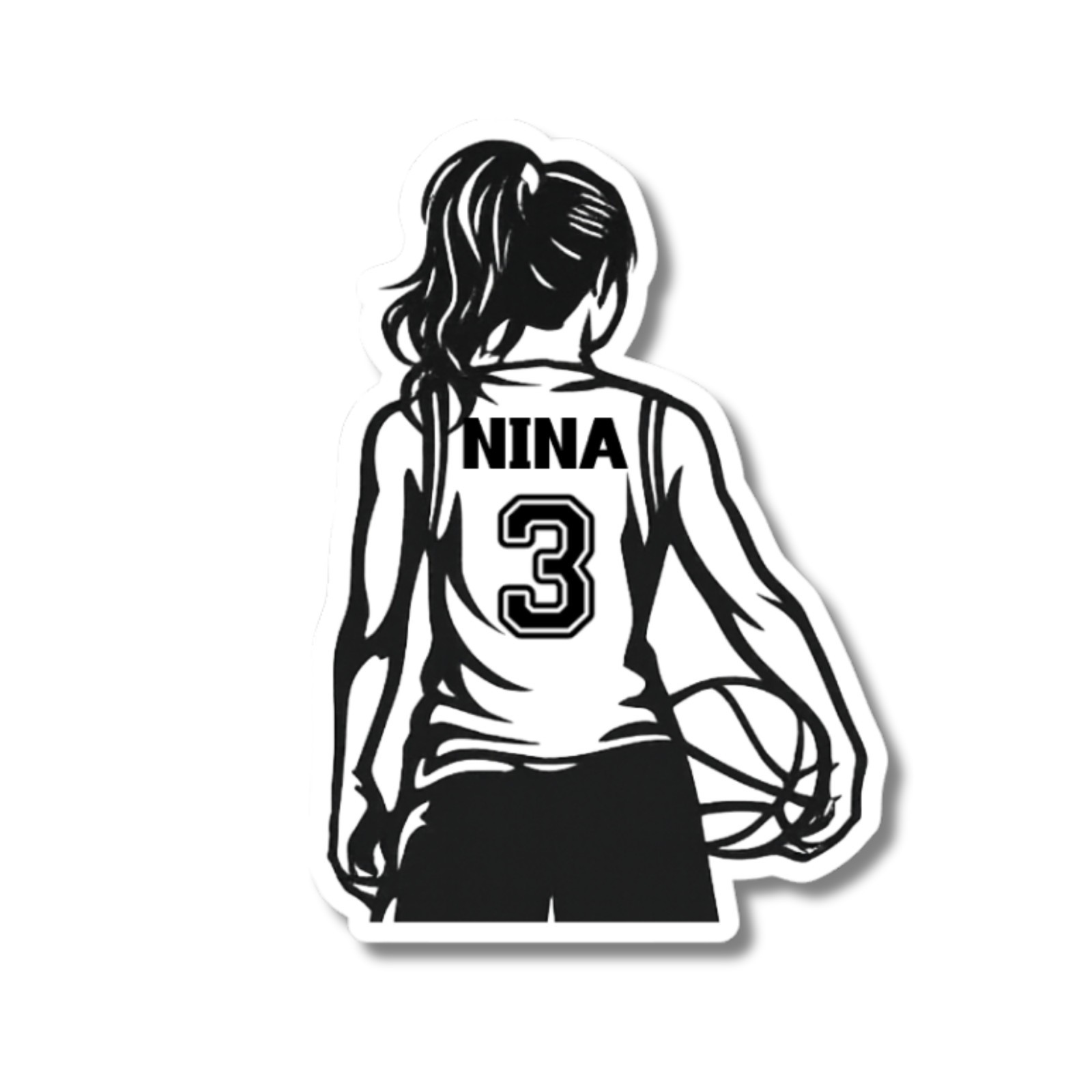 Personalized Girl Basketball Player Holographic Sticker | Custom Name & Number