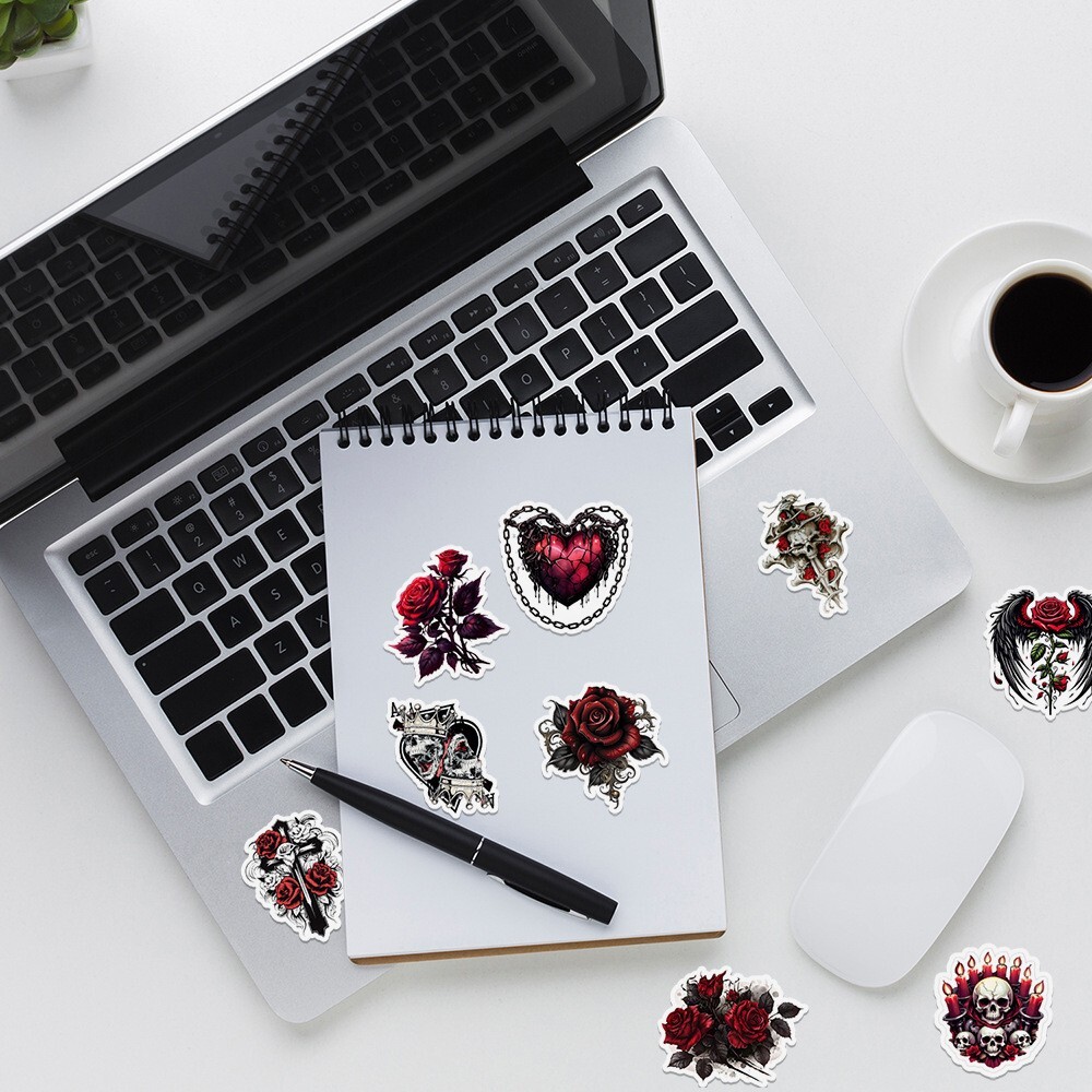 50pcs Waterproof Vinyl Stickers Red Gothic Style Skull Luggage Phone Laptop Car