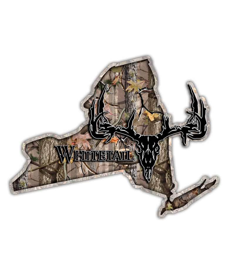 New York State Hunting Decal – Whitetail Deer Skull Camo Sticker NY