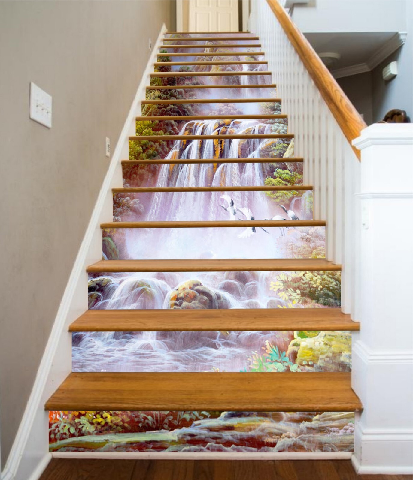 3D Waterfall Mountain AZ976 Stair Risers Decoration Mural Vinyl Wallpaper Kay