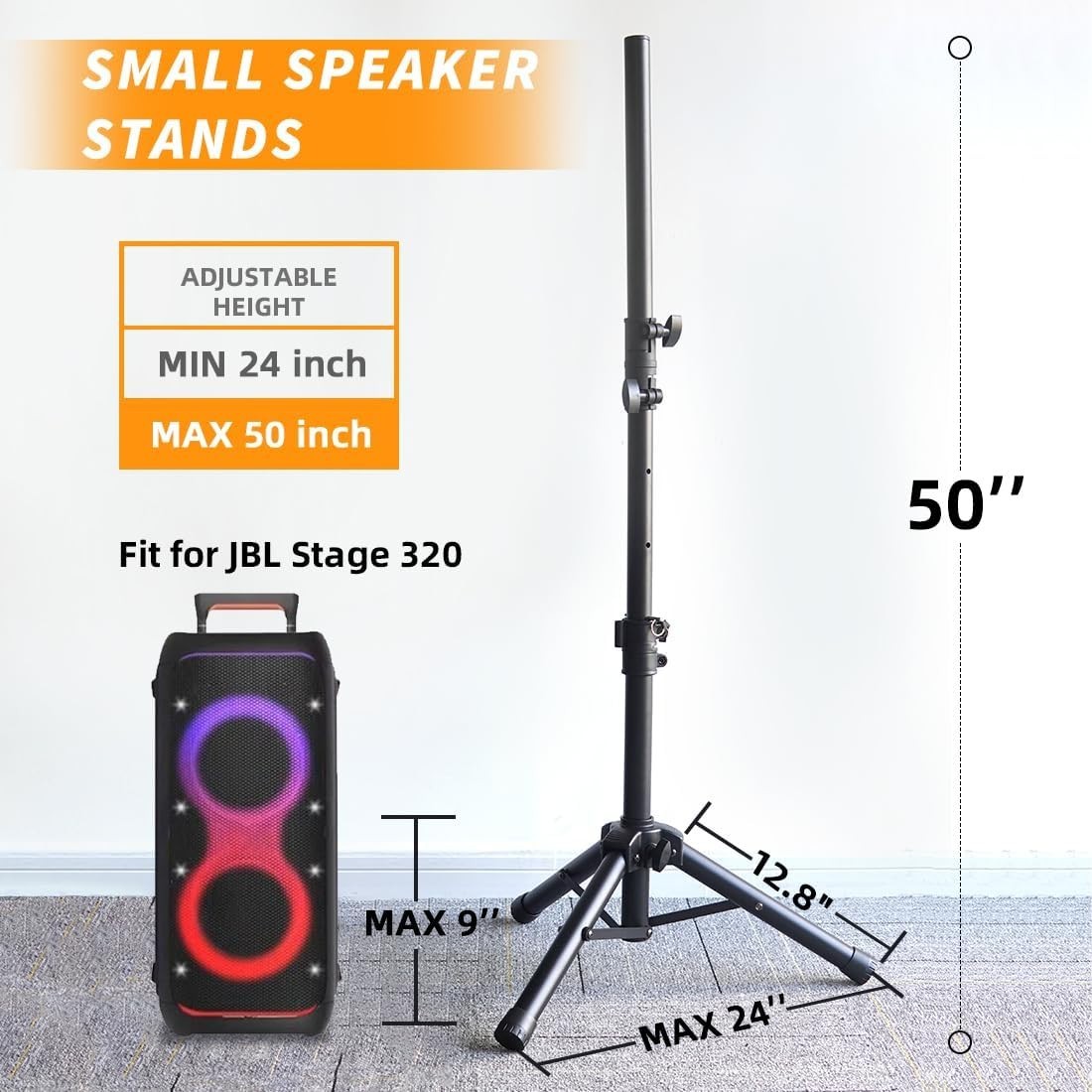 Small Speaker Stands 2 Pack, 24-50 Inch Height Adjustable Speaker Tripod Stand P