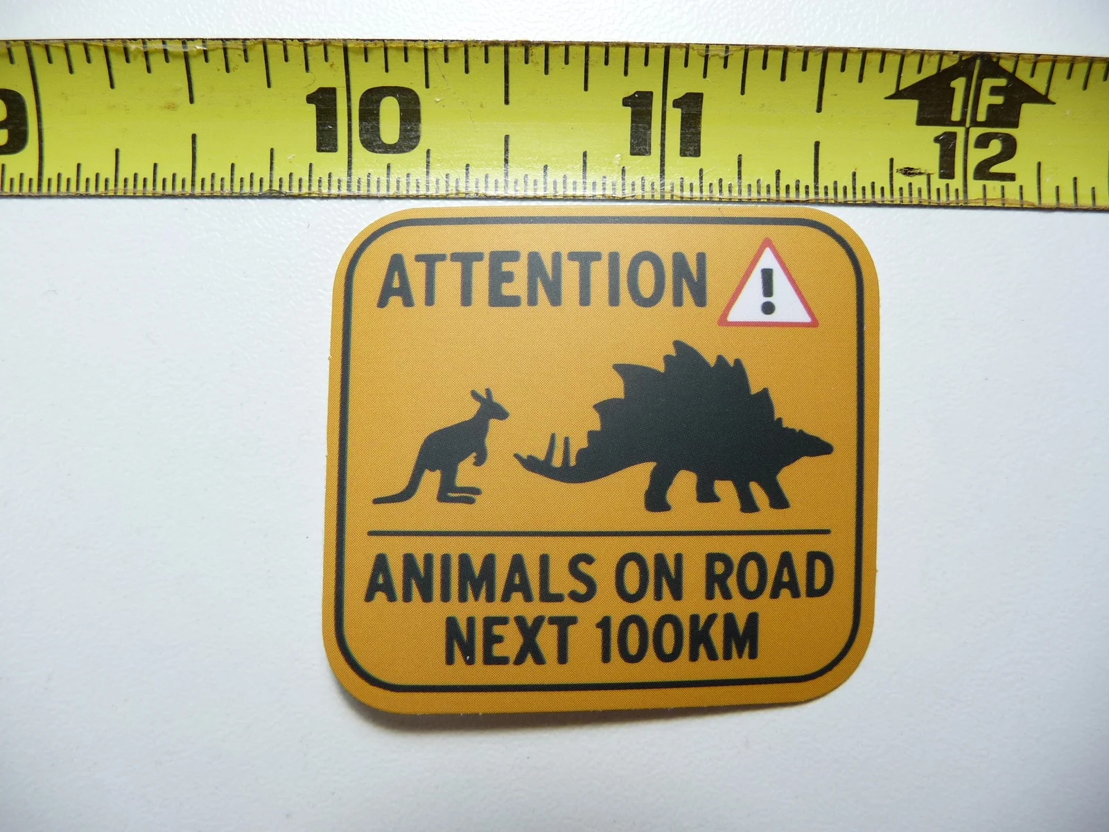 ATTENTION ANIMALS ON ROAD DINOSAUR SMALL STICKER DECAL FUNNY FOR WALL DOOR