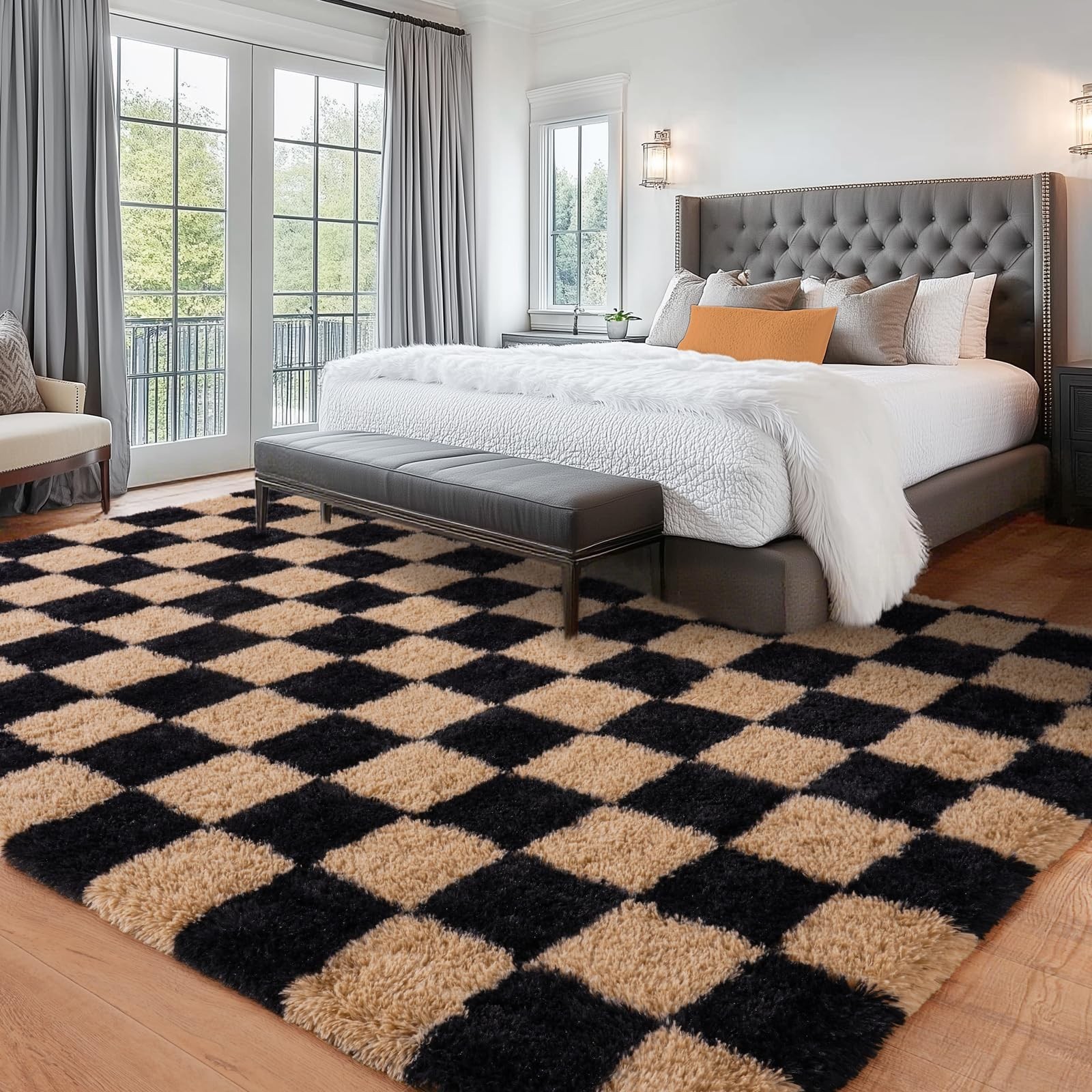 Checkered Rug for Bedroom 5×7, Ultra Soft Plush Modern Area Rug Non-Slip Carp…