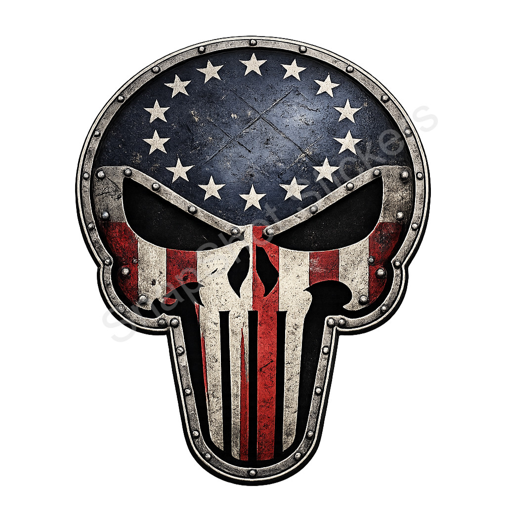 Punisher Style Steel Metal American Flag Skull Vinyl Decal Sticker Car Truck 31