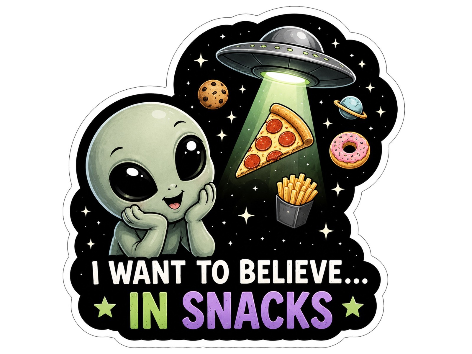 Alien Vinyl Decal Sticker UFO Space Sci Fi Laptop Window Binder Cute Set of 2