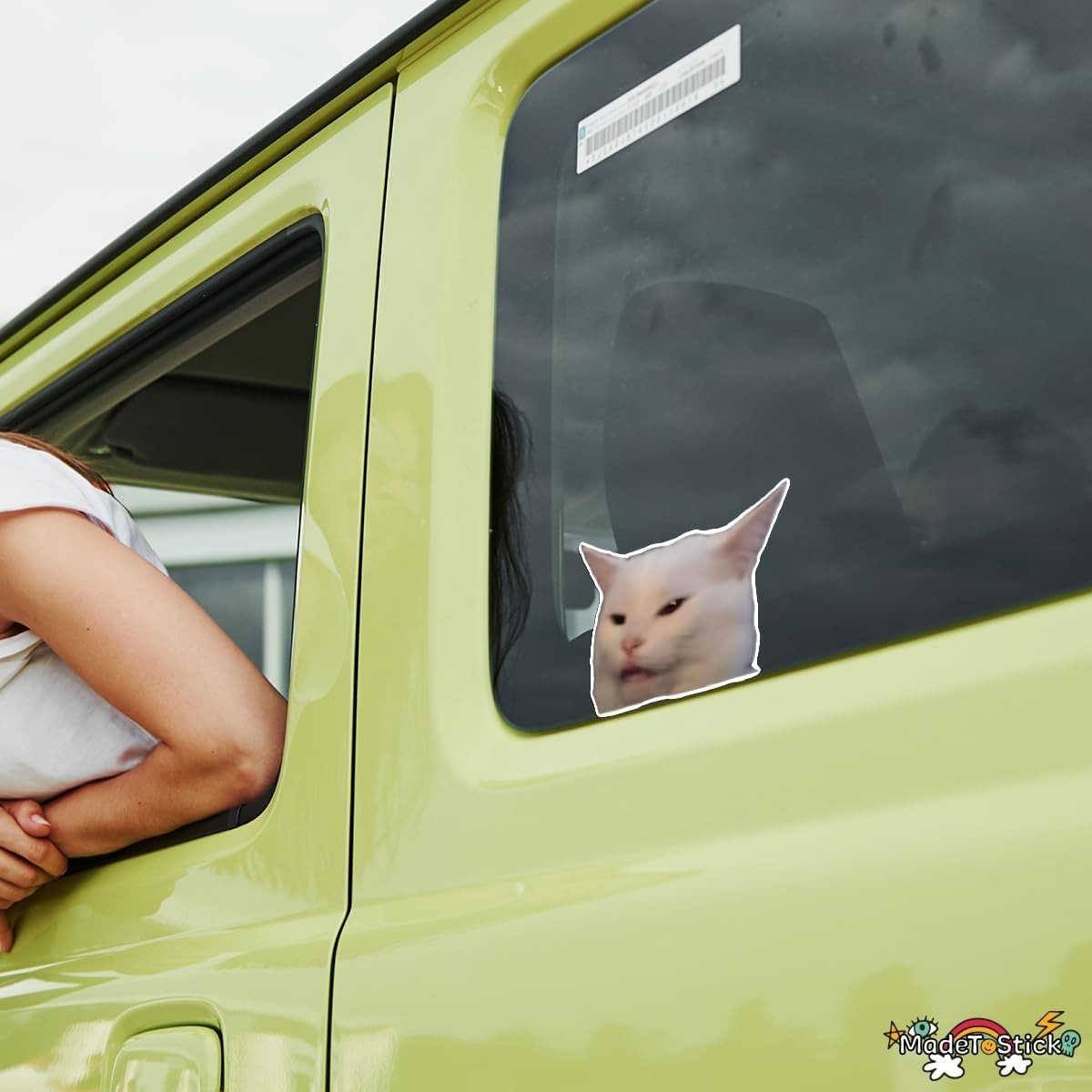 Funny Smudge Cat Meme Viral Confused Reaction Vinyl Decal Car Sticker 3.7"x5"