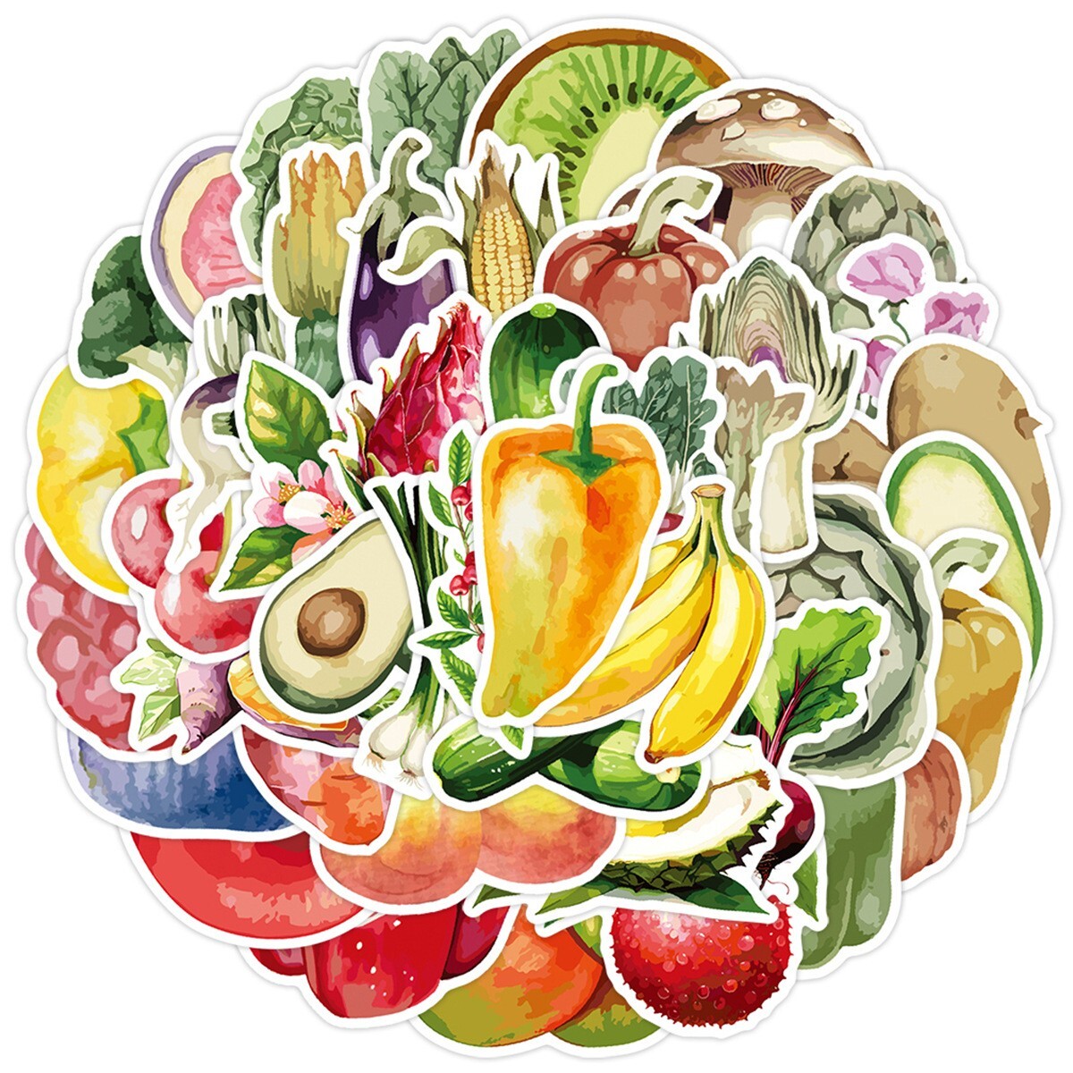 50pcs Waterproof Vinyl Stickers Fruits Vegetables Luggage Phone Laptop Window
