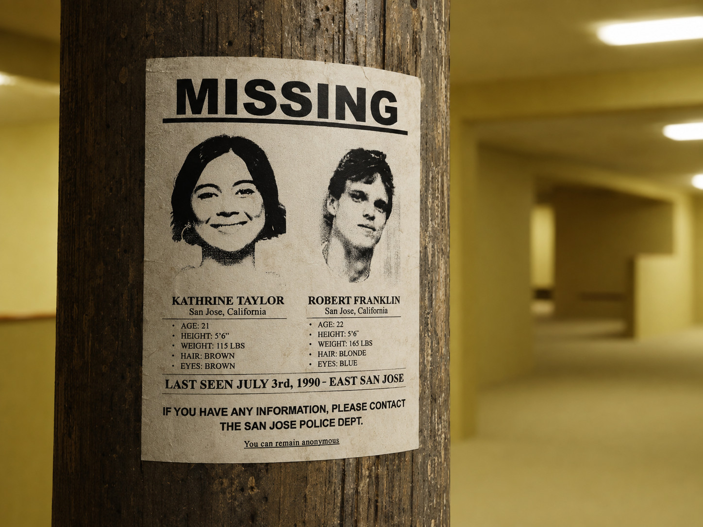 Backrooms Missing Poster Sticker, Bobby and Kat 8.5 x 11 Matte Vinyl