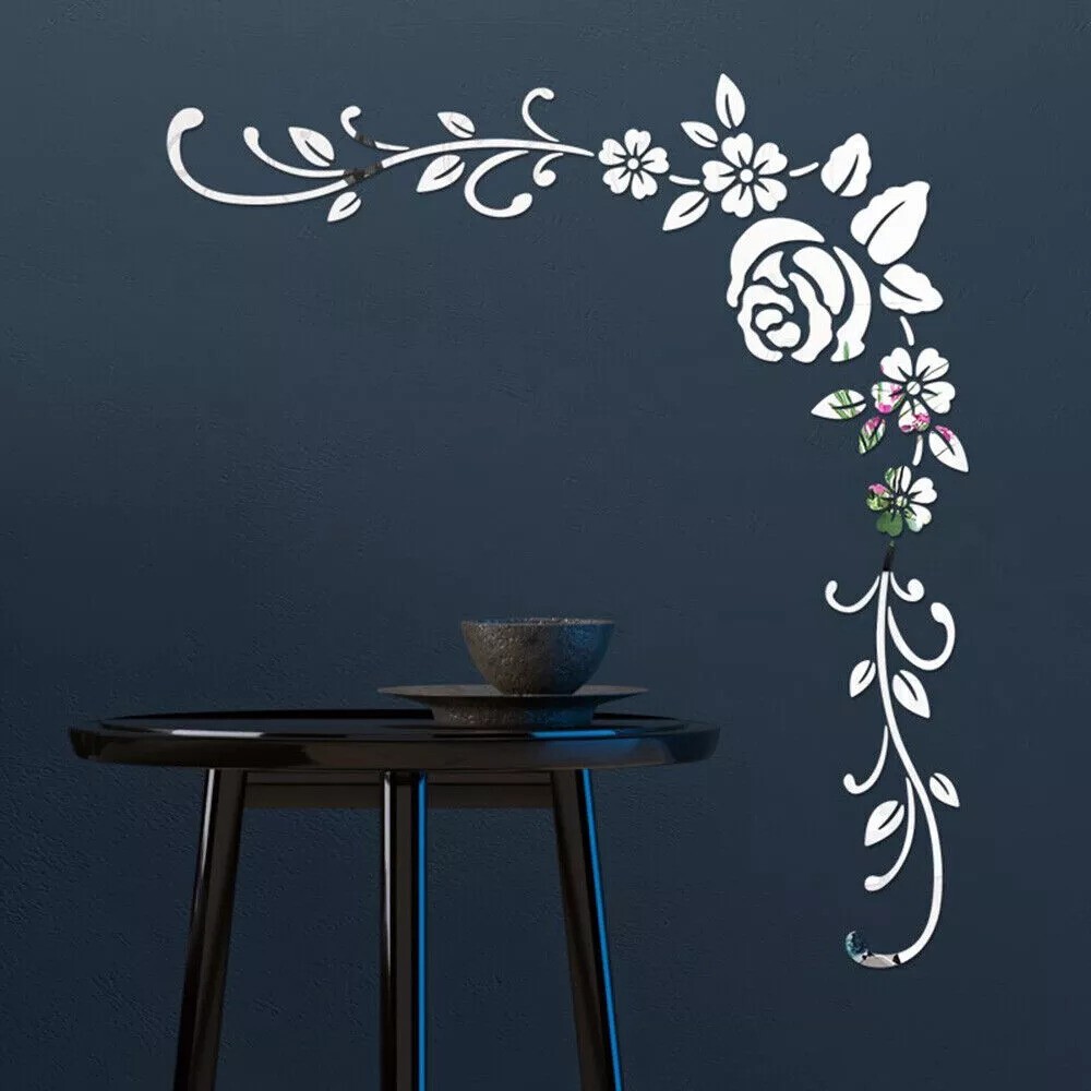 2pcs 3D Acrylic Mirror Flower Wall Stickers Mural Decal Removable Home Art Decor