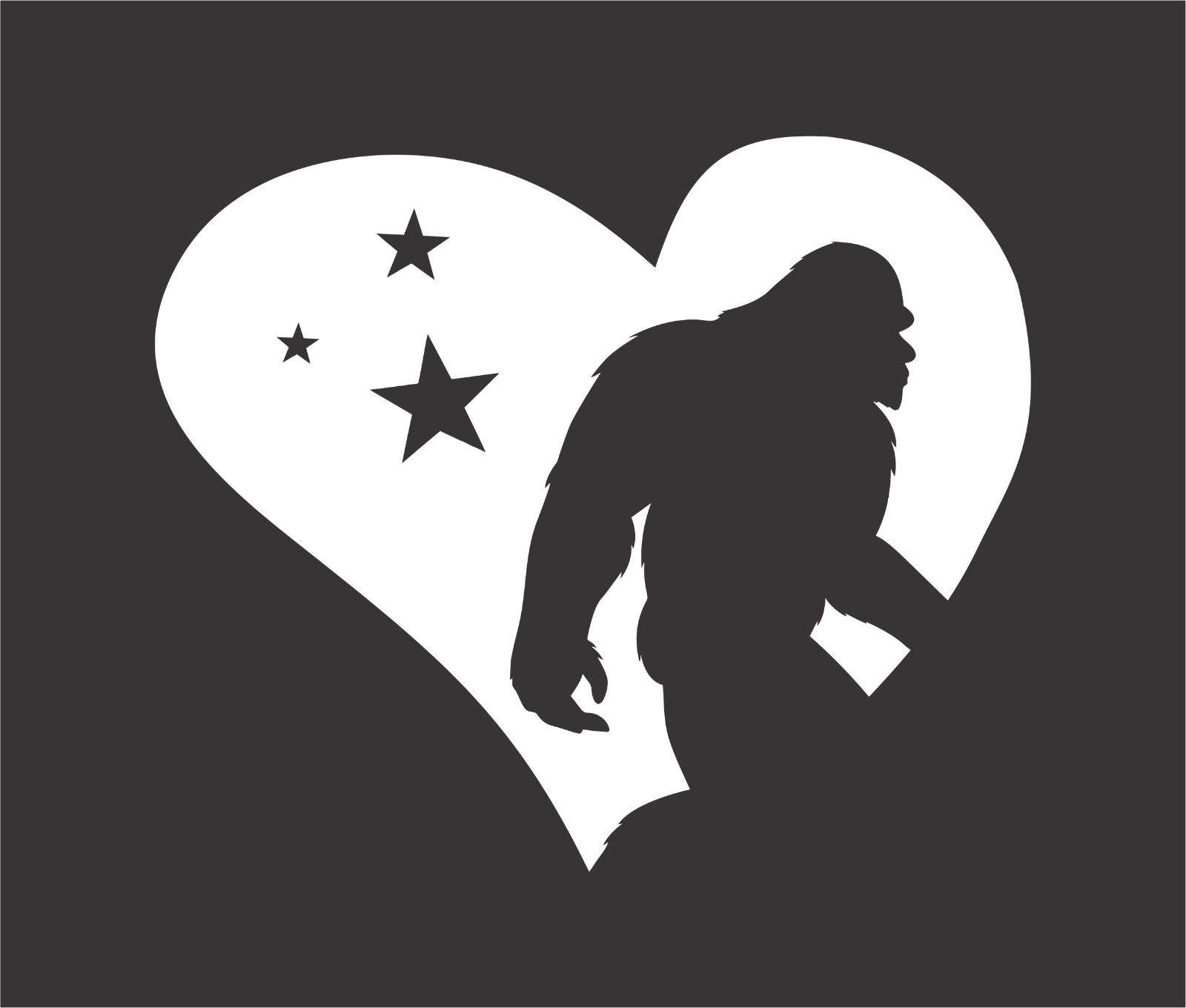 Big Foot Sasquatch Yeti Heart Decal Sticker Car Truck SUV Wall Laptop Tablet