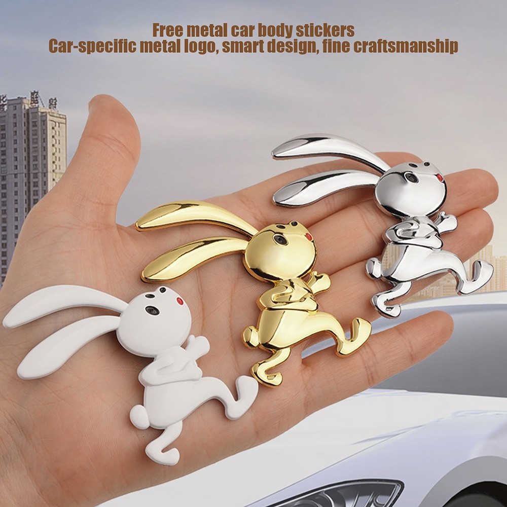 1PCS Sturdy Rabbit Car Emblem Sticker Chrome Badge Suitable for Car Side & Trunk