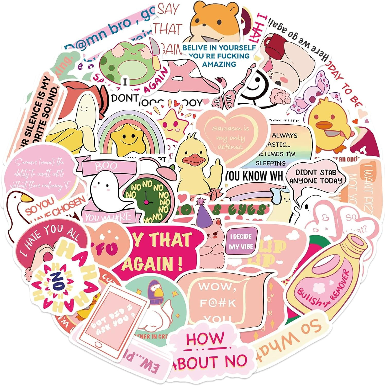 50 PCS Pink Funny Stickers for Adults, Meme Sticker for Women, Waterproof Vinyl