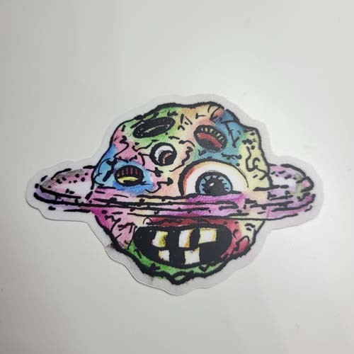 Vinyl sticker of Silly Planet Funny Face Crazy Wacky Eye Cool Fun Outer Space