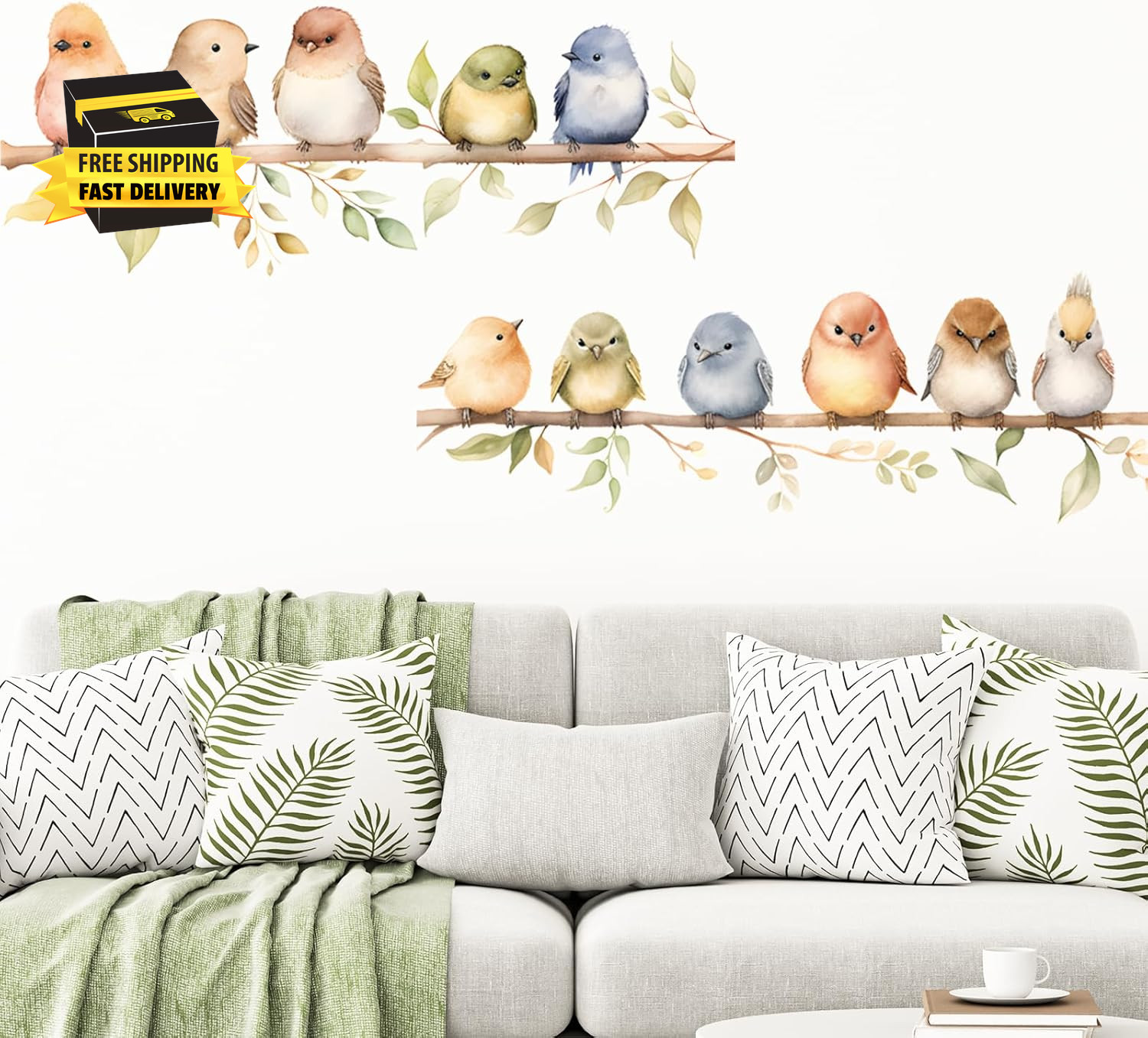 Colorful Bird on the Branch Wall Stickers, Peel and Stick Creative Bird Wall Dec