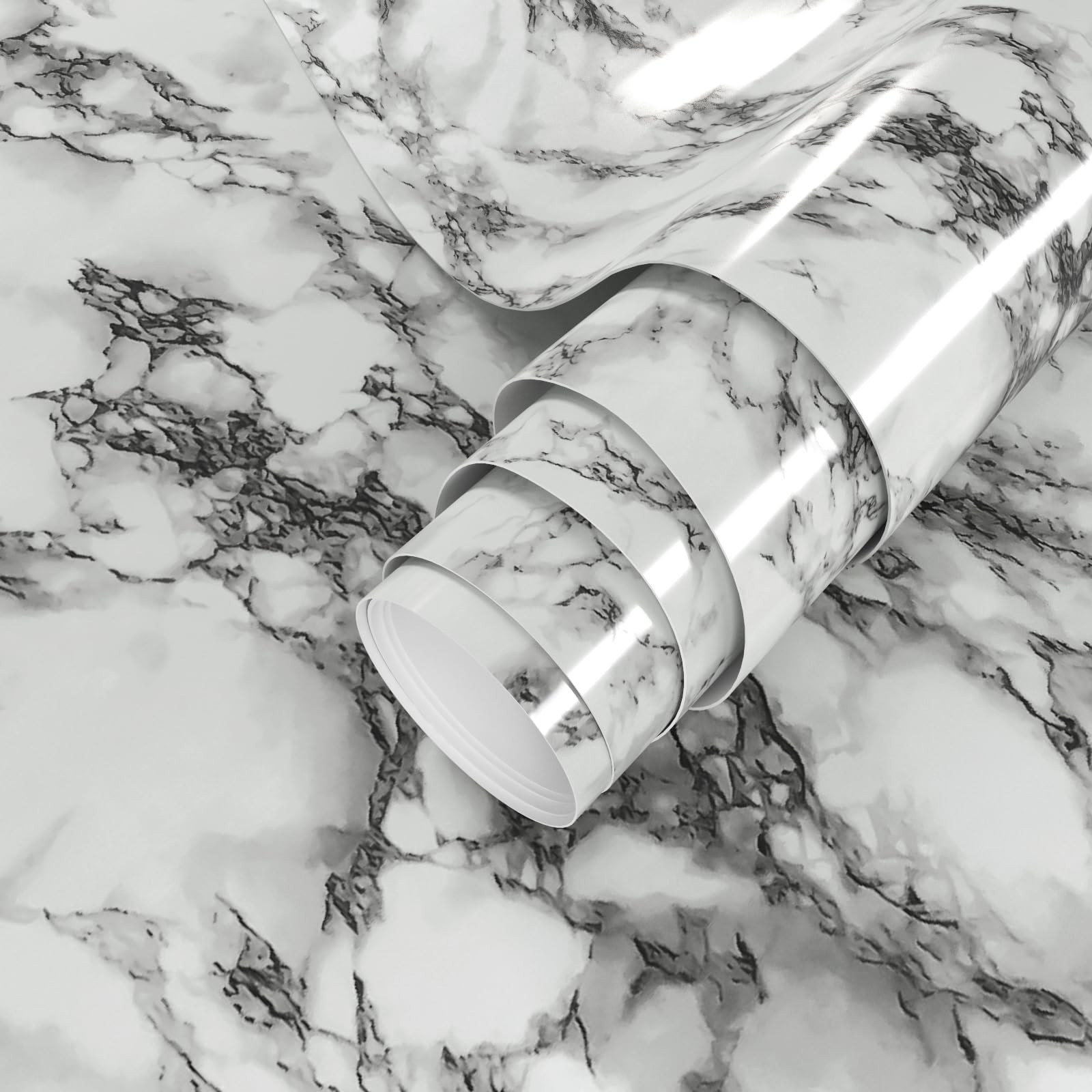 VIOPVERY Black White Marble Contact Paper 35" x 197", Glossy Peel and Stick V…