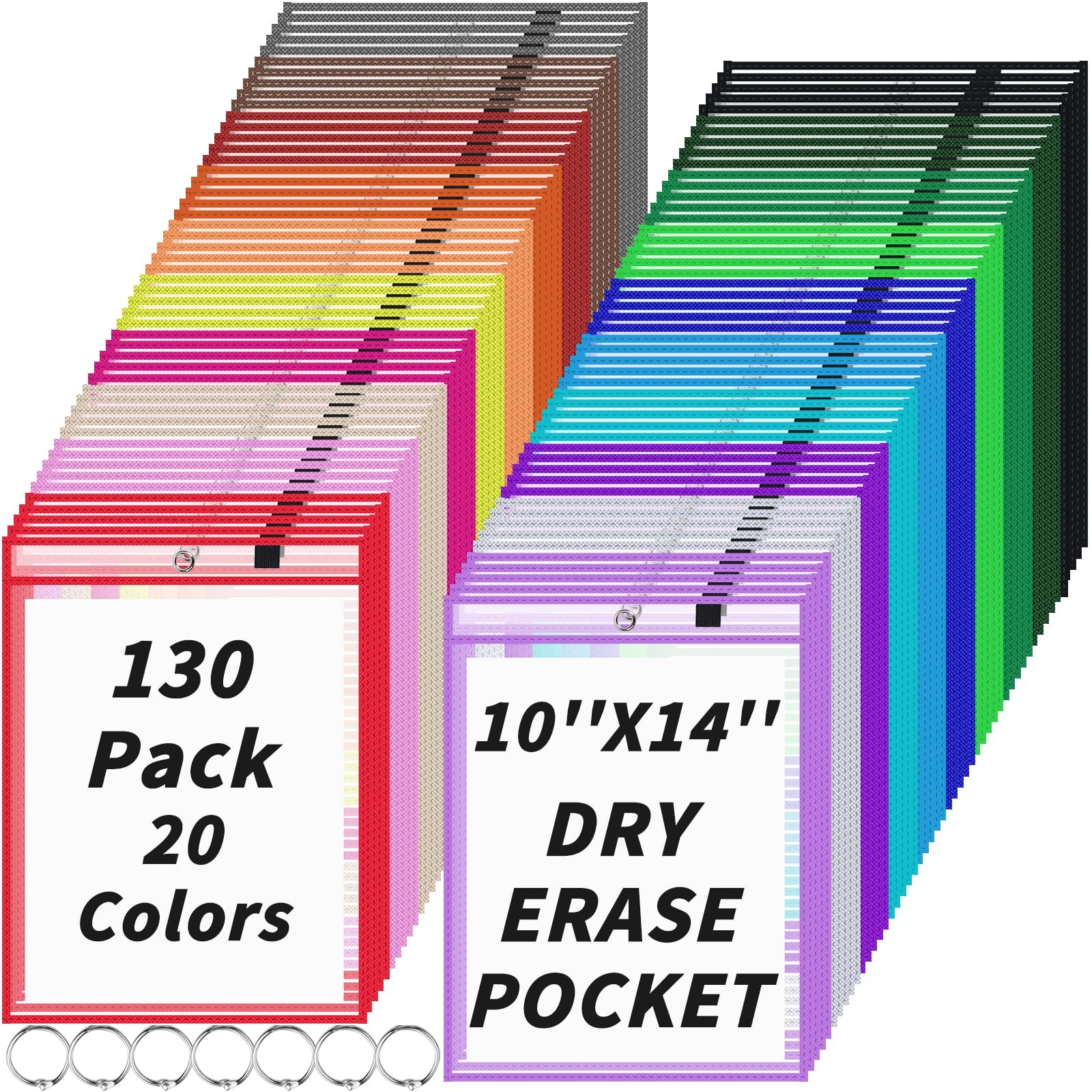 130 Packs Dry-Erase Pockets Bulk Oversized 10 X 14"-130 PCS, 20 Colors